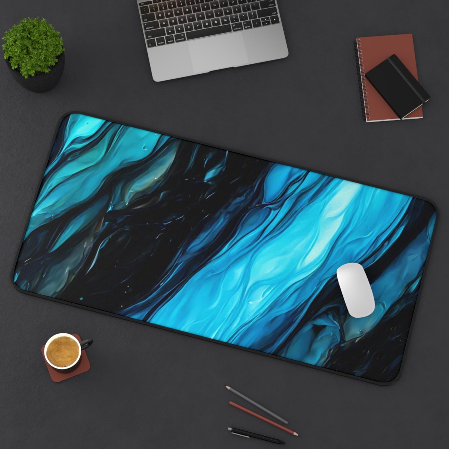 Elegant Blue Marble Desk Mat – Stylish Office Decor for Home and Workspaces
