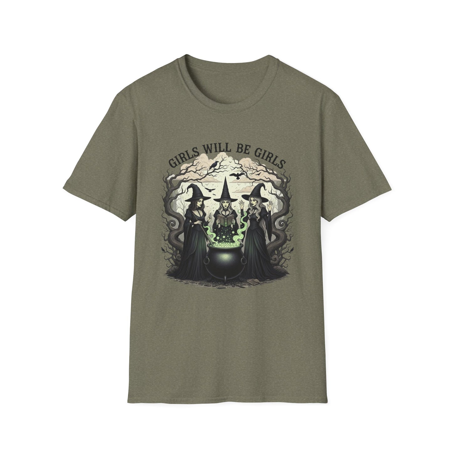 Girls Will Be Girls Witch Tee - Witches Brewing Cauldron Shirt - Halloween Witchy Vintage Feminist Spooky Gift for Women