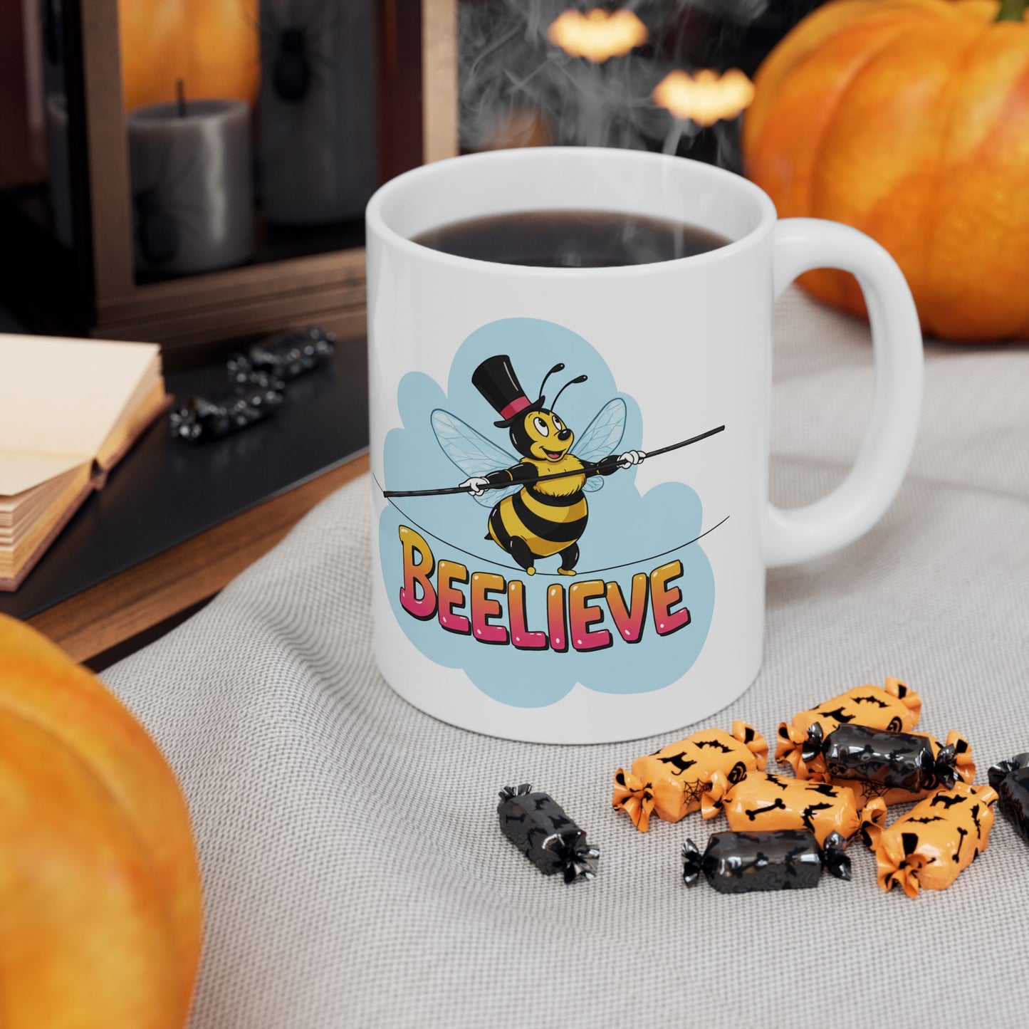Ceramic Mug - Beelieve Fun Pun Bee Tightrope Design
