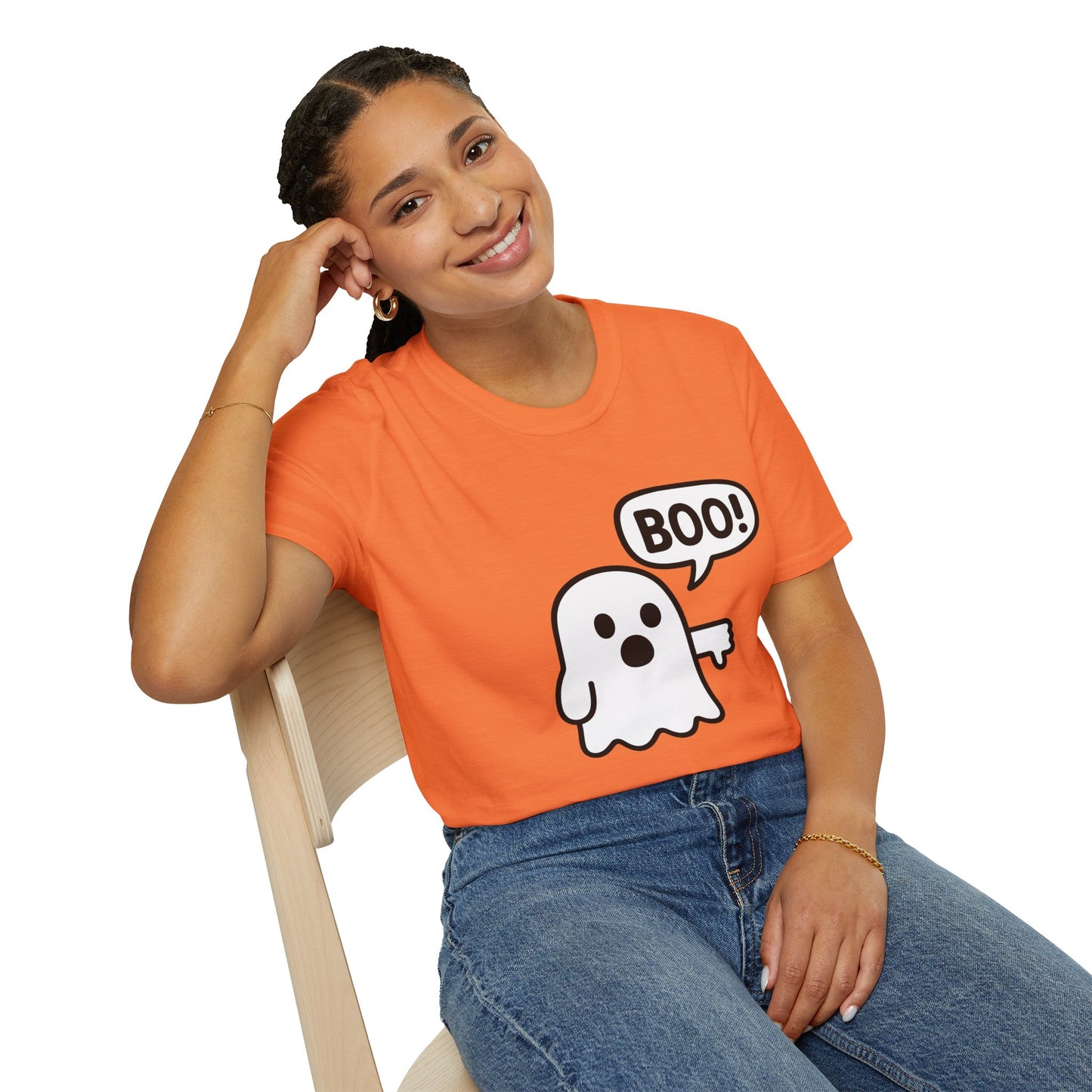 Cute Ghost Thumbs-Down 'Boo' Tee | Funny Halloween Play on Words Shirt | Spooky Season Ghost Tee | Fall Coquette Aesthetic Tee