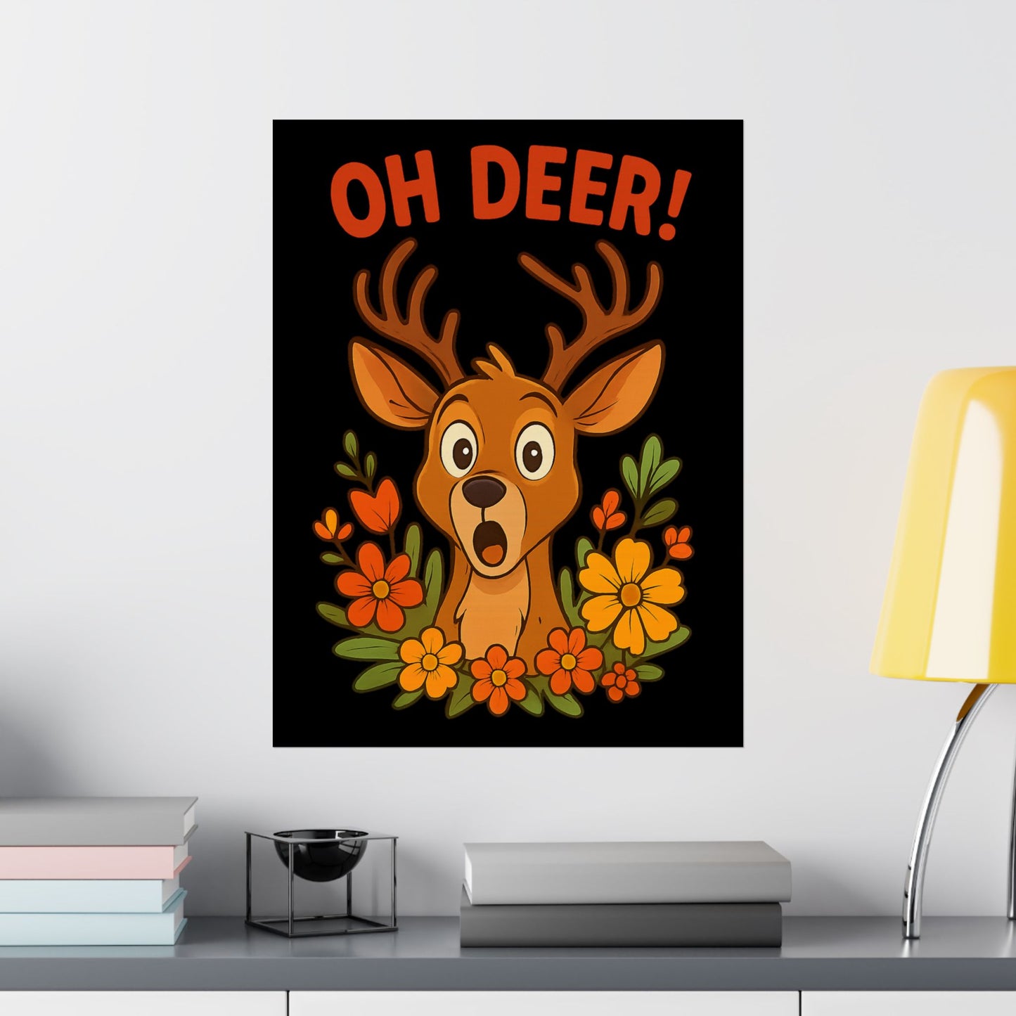 Vertical Poster - Startled Deer 'Oh Deer' Wildlife Decor Nature Decoration Funny Poster