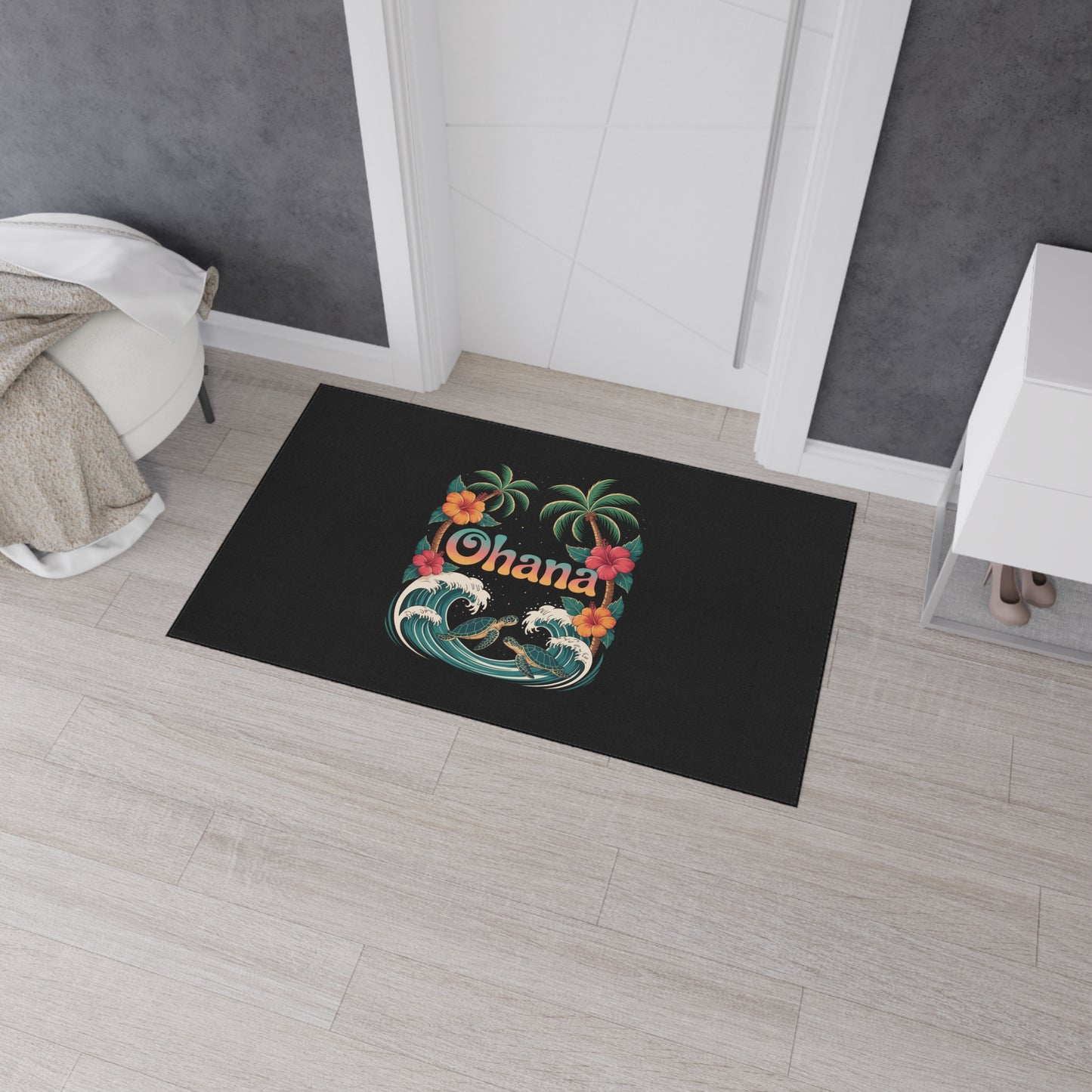 Ohana Hawaiian Door Mat - Tropical Welcome Mat - Beach House Entryway Rug - Coastal Home Decor - Island Aloha Summer Doormat
