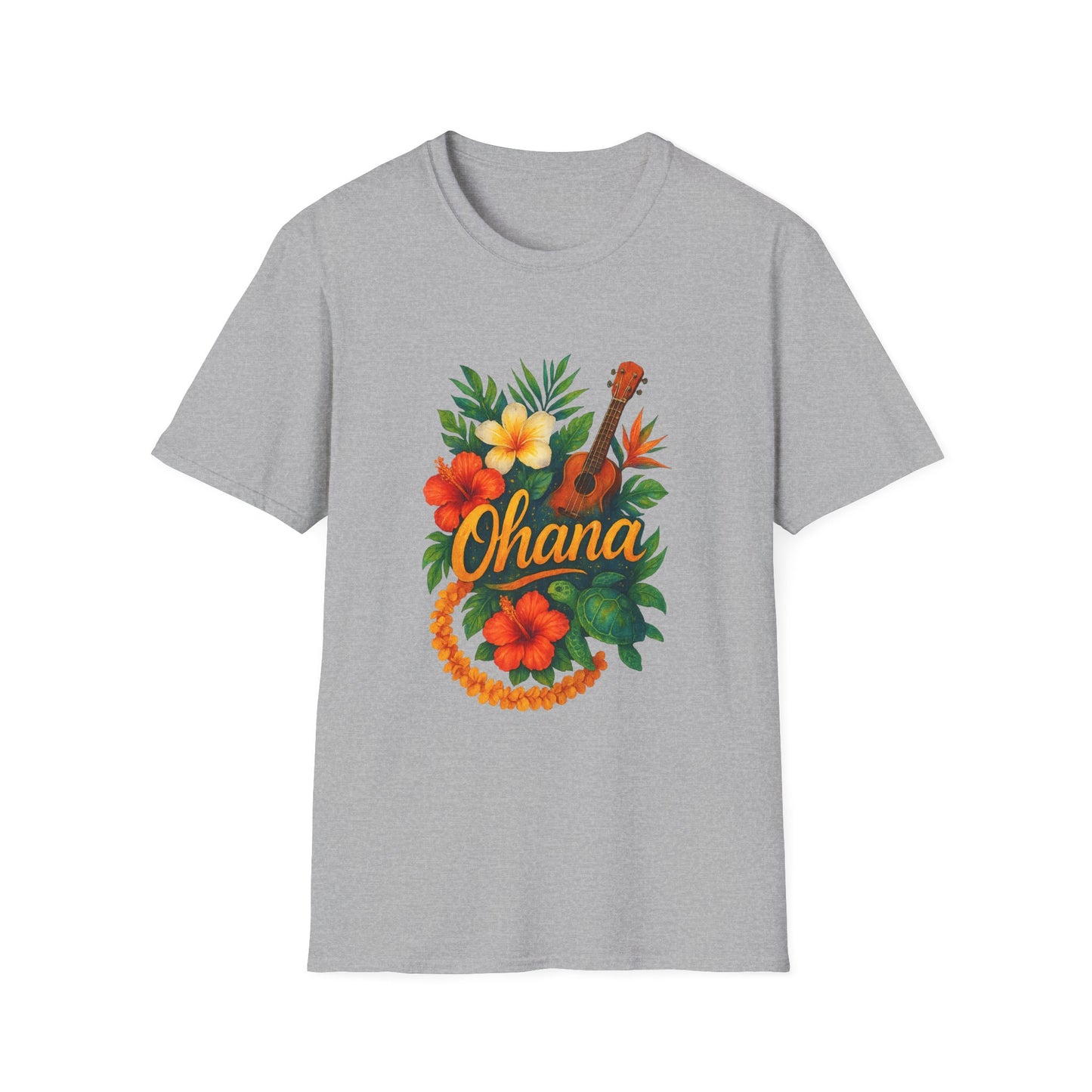 Ohana Hawaiian Shirt | Tropical Family T-Shirt | Luau Vacation Tee | Aloha Summer Shirt | Ukulele Turtle Floral Beach Gift
