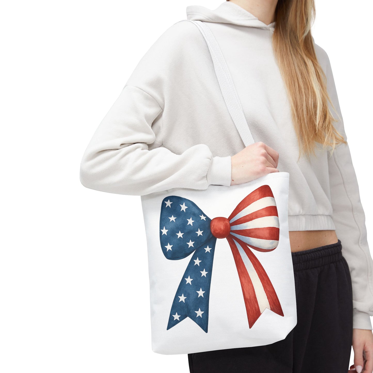 Patriotic Bow Tote Bag | 4th of July Reusable Bag | American Flag Tote | USA Stars Stripes Bag | Independence Day Gift | USA Market Bag