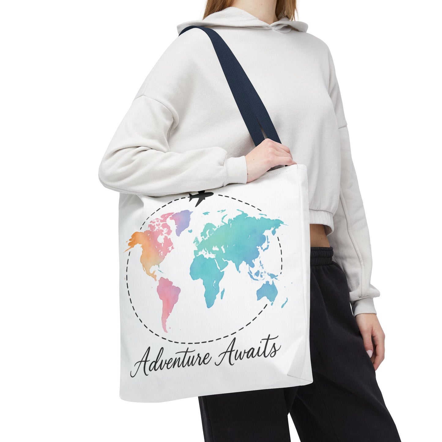 Adventure Awaits Watercolor World Map Tote Bag | Travel Canvas Tote | Wanderlust Gift, Beach, Camping, Airport Carryall, Eco-Friendly