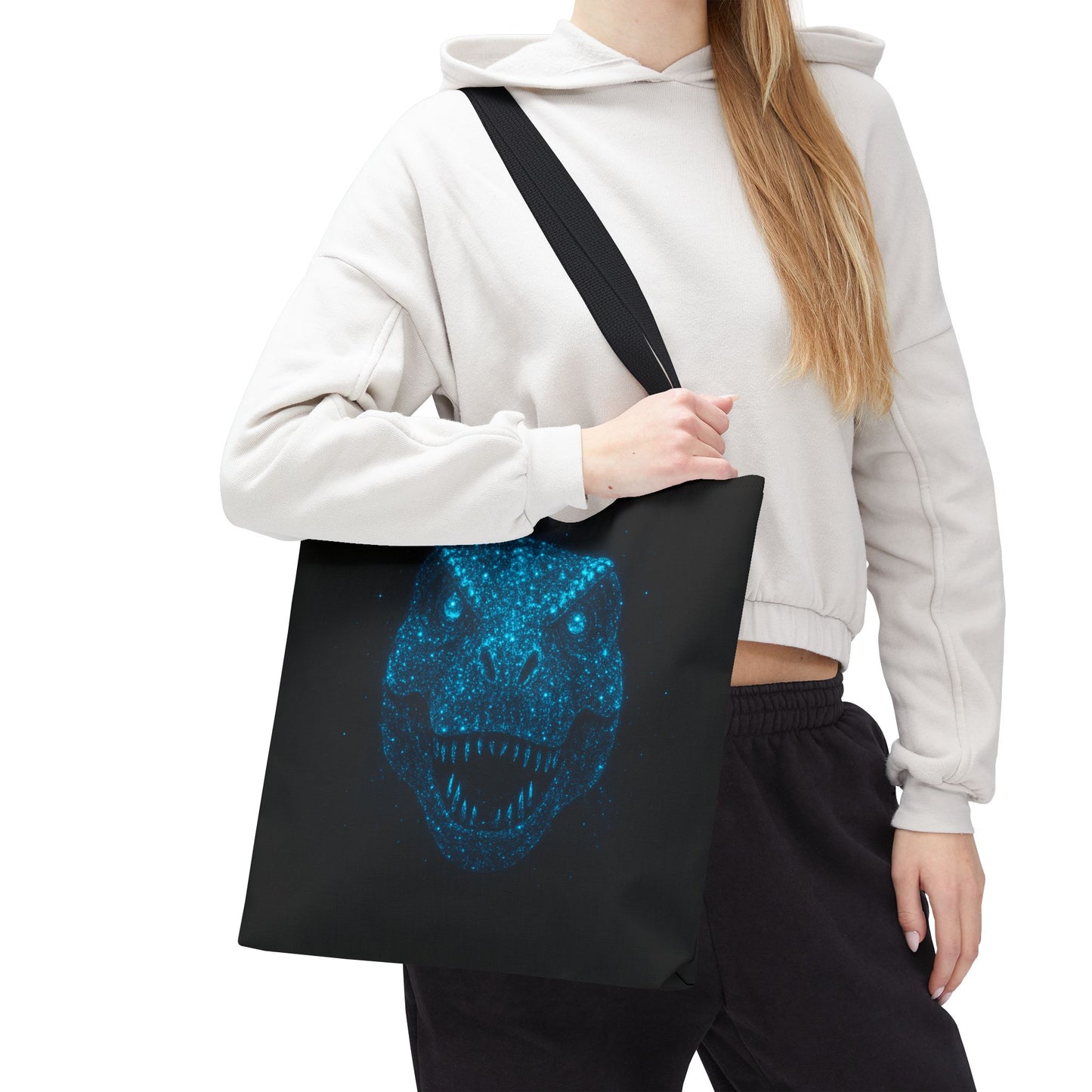 Bioluminescent Dino Tote Bag | Retro T-Rex Galaxy Canvas Shopper - Eco AOP Tote, Ocean Glow Dinosaur Art, Gift for Paleontology Fans