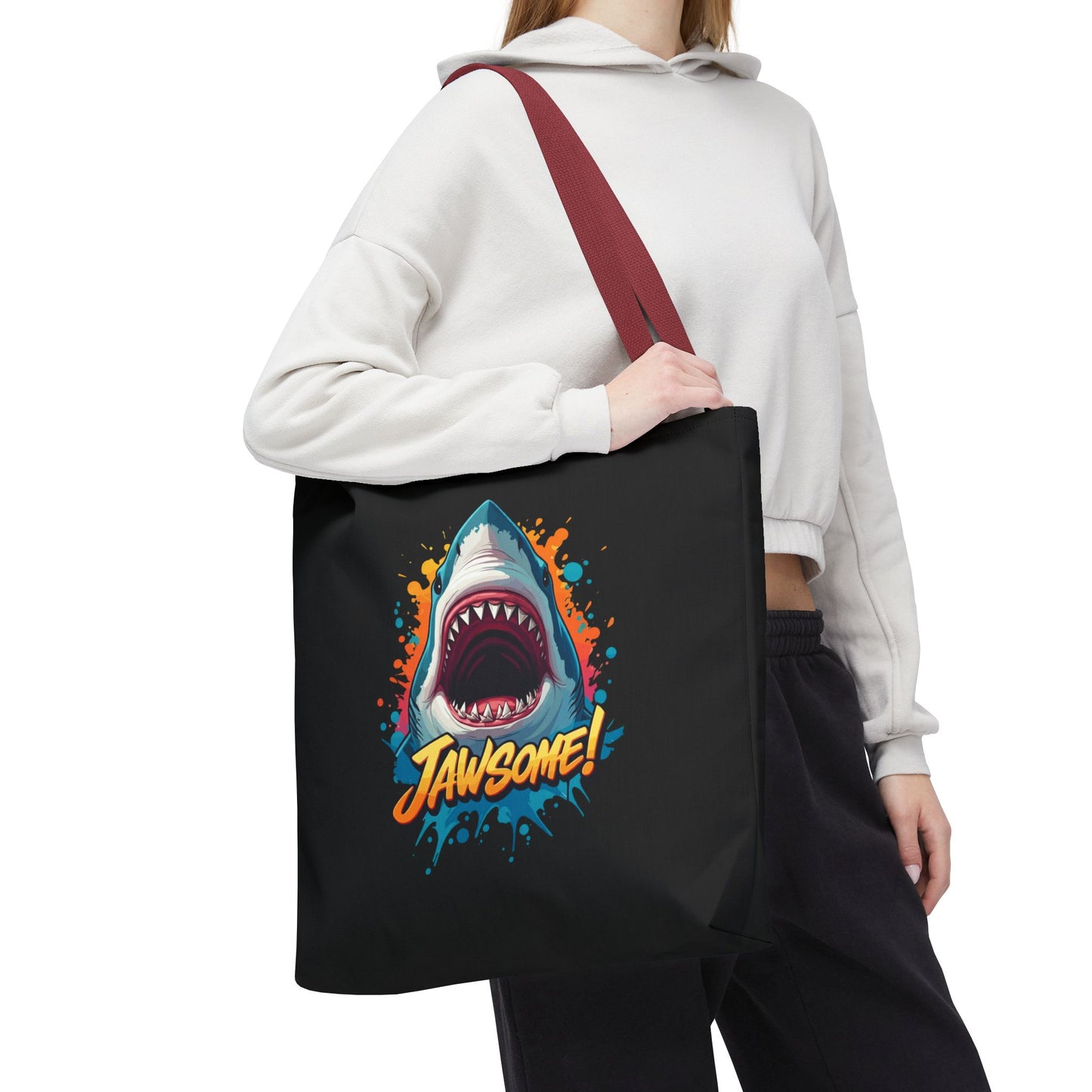 Shark Tote Bag – JAWSOME Funny Ocean Lover Bag – Durable Reusable Grocery, Beach, or Everyday Tote – Gift for Shark Fans & Sea Lovers
