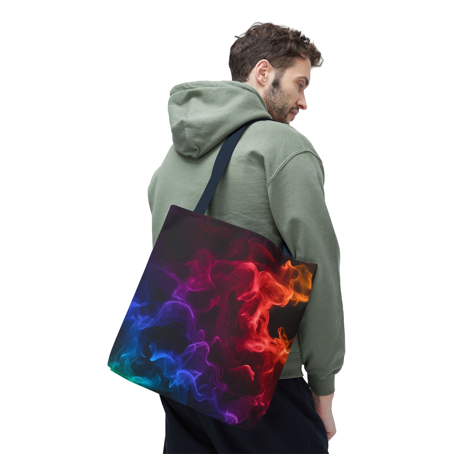 Chromatic Ember Tote Bag, Colorful Smoke Art Design With Red, Blue, And Orange Hues, Abstract Reusable Tote For Artists, Gifts, And Everyday Use