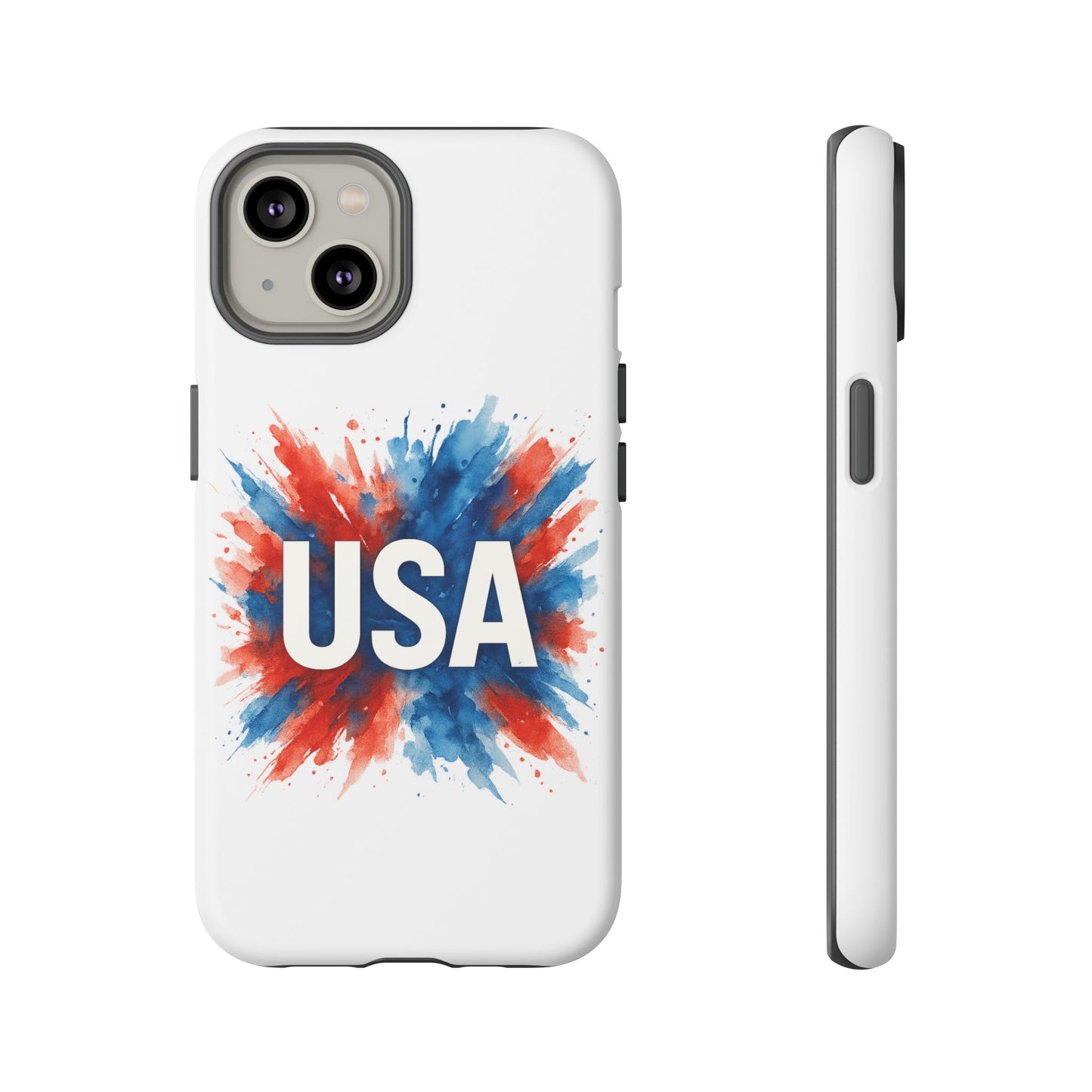 USA Splash iPhone Case - Patriotic Red White Blue Tough Cover, Dual-Layer Protection, 4th of July Memorial Day Gift