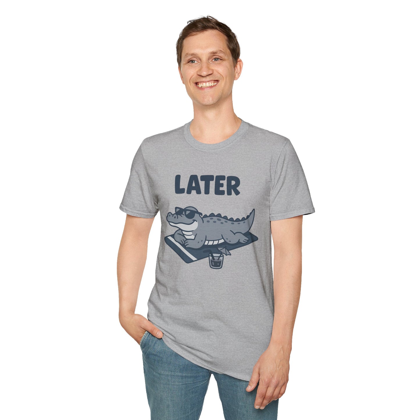 Later Gator Lounge Graphic Tee - Funny Alligator T-Shirt, Summer Vacation Humor, Cute Animal Tee, Relax Gift for Him and Her