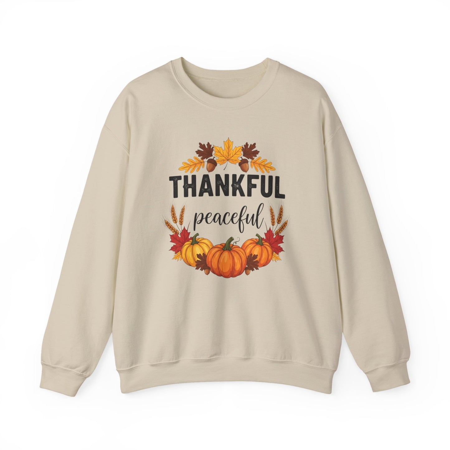 Thankful Peaceful Fall Sweatshirt, Autumn Pumpkin Crewneck, Thanksgiving Sweater, Cozy Seasonal Pullover, Gratitude Gift For Women Men