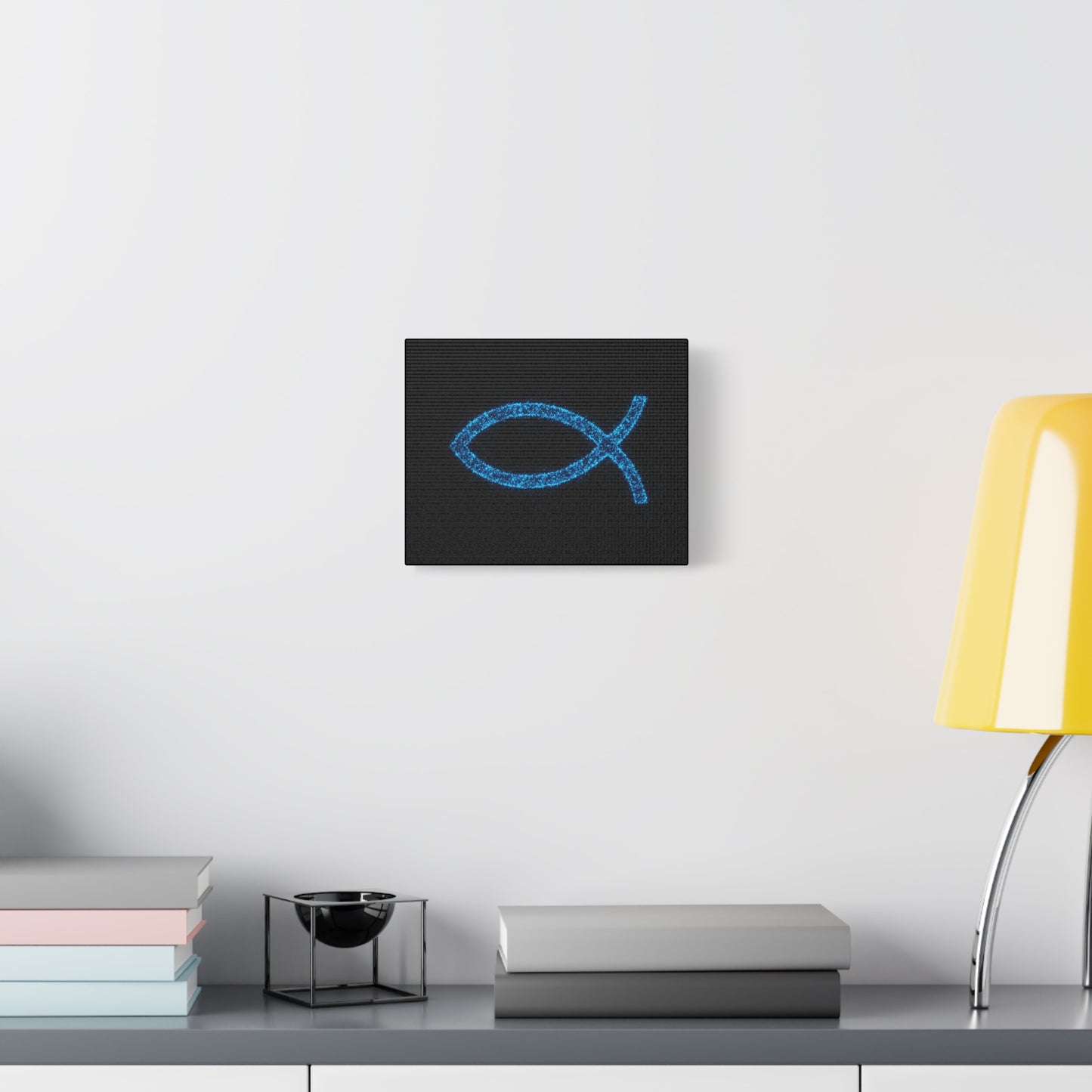 Blue Glitter Fish Symbol Matte Canvas Wall Art