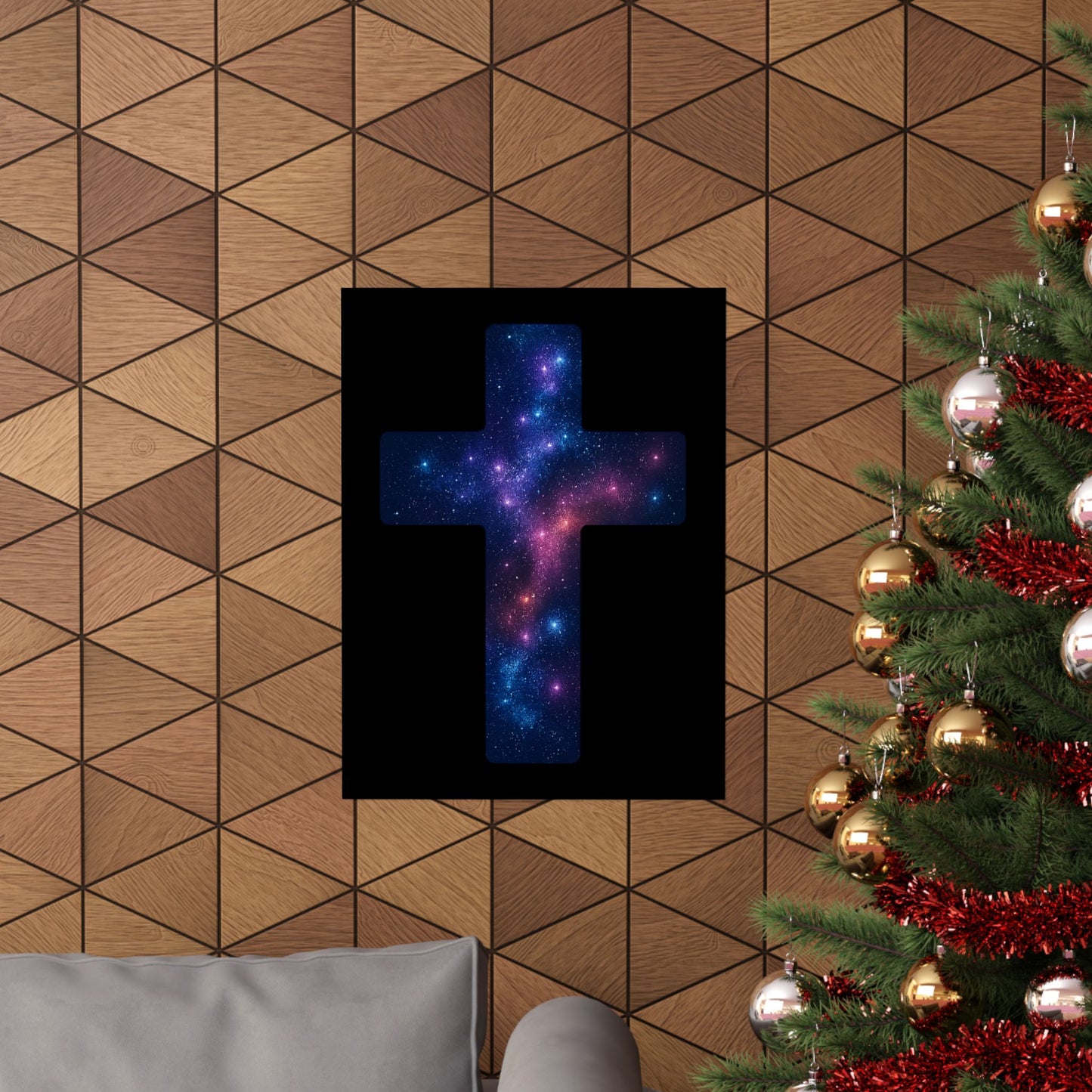 Vertical Poster - Galactic Cross Design Christian Poster Spiritual Decor Religious Art Faith Based Decoration Gift for Believers