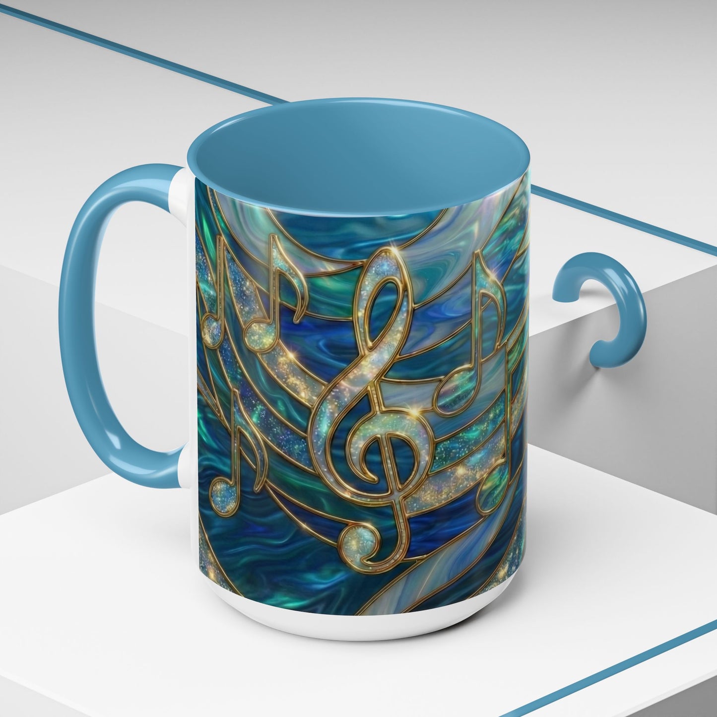 Music Notes Mug, Music Lover Coffee Cup, Stained Glass Music Mug, Musician Gift, Piano Teacher Mug, Aesthetic Music Cup