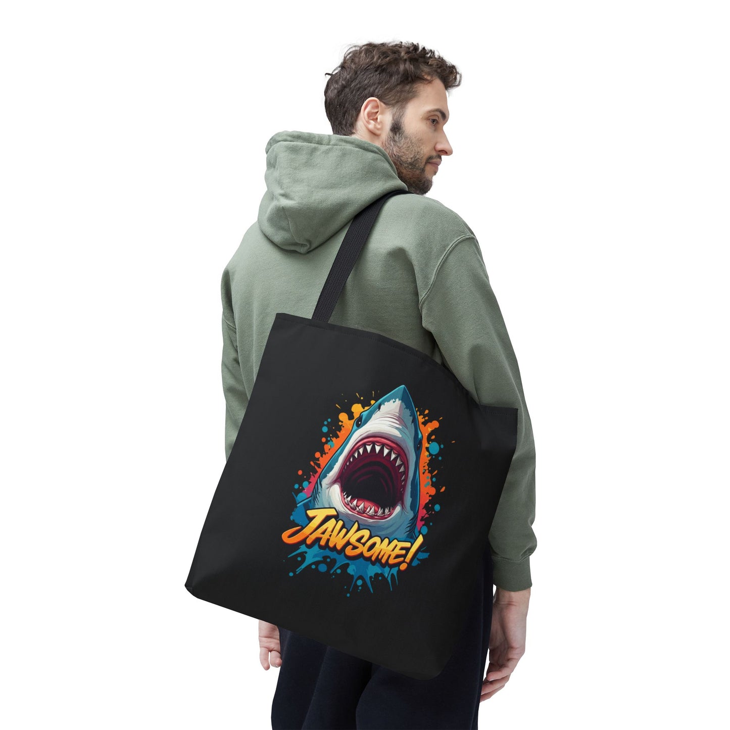 Shark Tote Bag – JAWSOME Funny Ocean Lover Bag – Durable Reusable Grocery, Beach, or Everyday Tote – Gift for Shark Fans & Sea Lovers