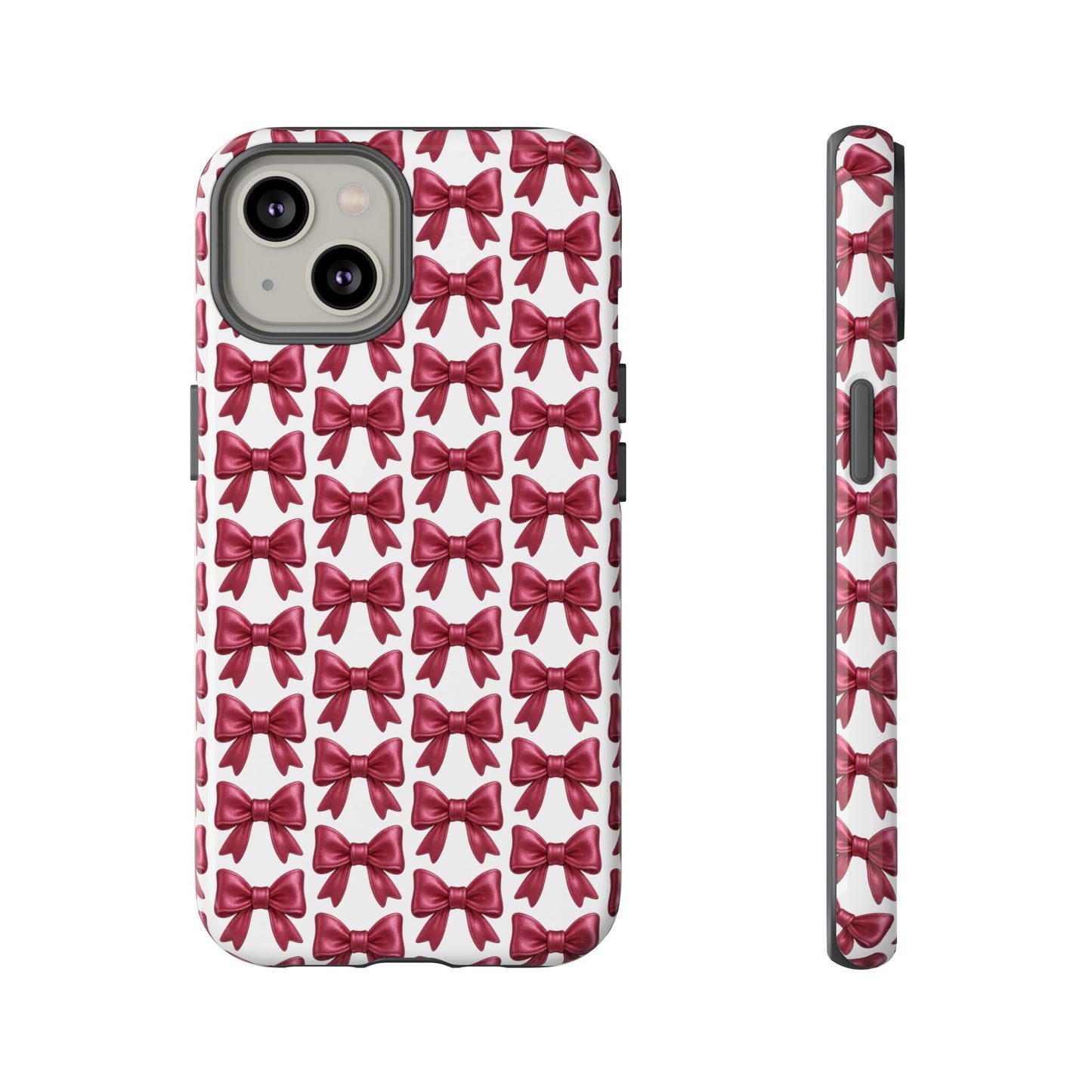 Coquette Bow iPhone Case - Burgundy Ribbon Pattern Phone Cover, Girly Aesthetic Accessory, Cute Gift for Her