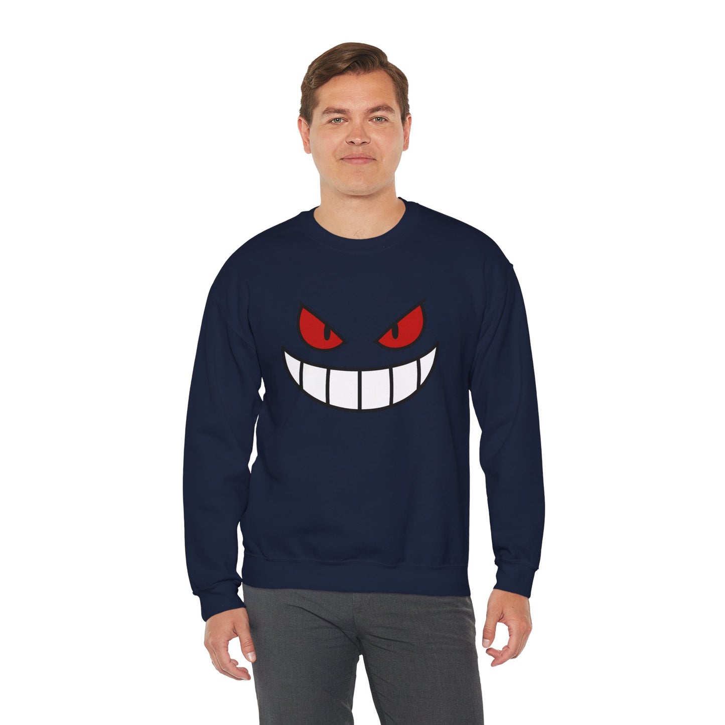 Evil Grin Sweatshirt, Creepy Skull Face Crewneck, Spooky Halloween Pullover, Dark Grinning Ghost Tee, Unisex Scary Smile Sweatshirt