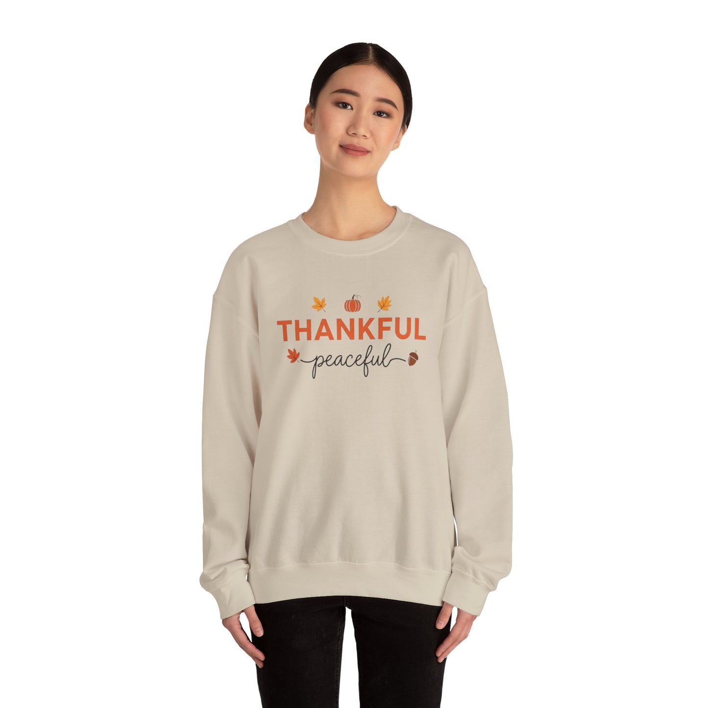 Thankful Peaceful Sweatshirt, Minimalist Fall Crewneck, Autumn Pumpkin Sweater, Thanksgiving Pullover, Cozy Seasonal Gratitude Gift