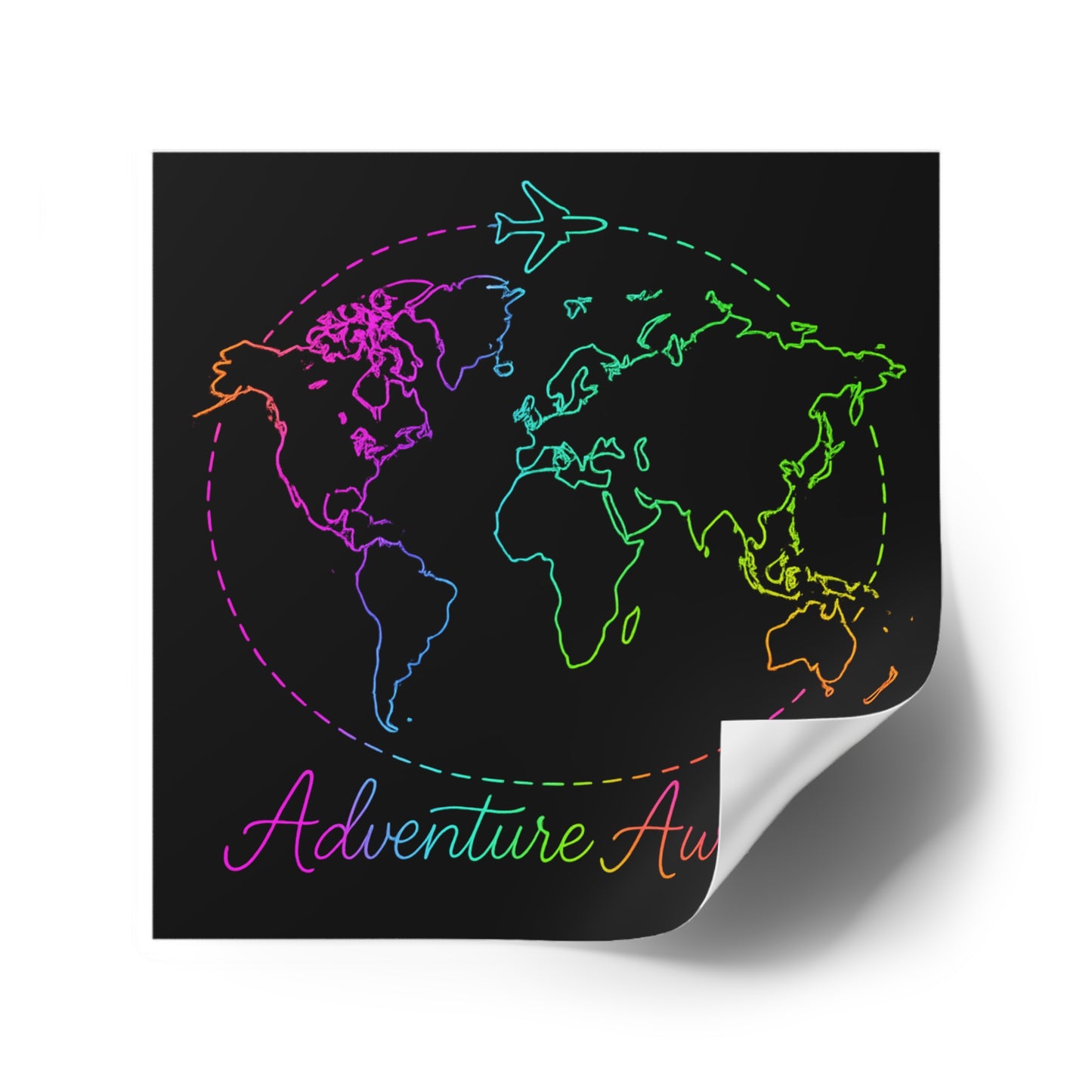 Adventure Awaits Neon Travel Sticker - Y2K Rainbow World Map Vinyl Decal for Luggage, Laptop and Water Bottle - Wanderlust Aesthetic