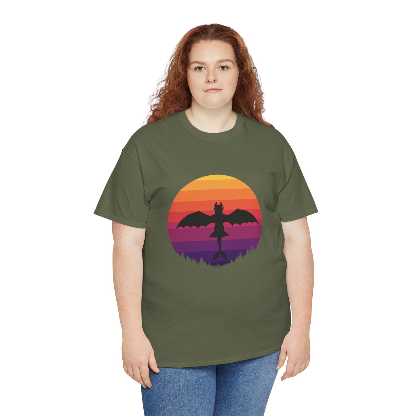 Night Dragon Sunset T-Shirt | Retro Dragon Silhouette Tee | Fantasy Dragon Shirt | Unisex Graphic Tee | Gift for Dragon Lovers
