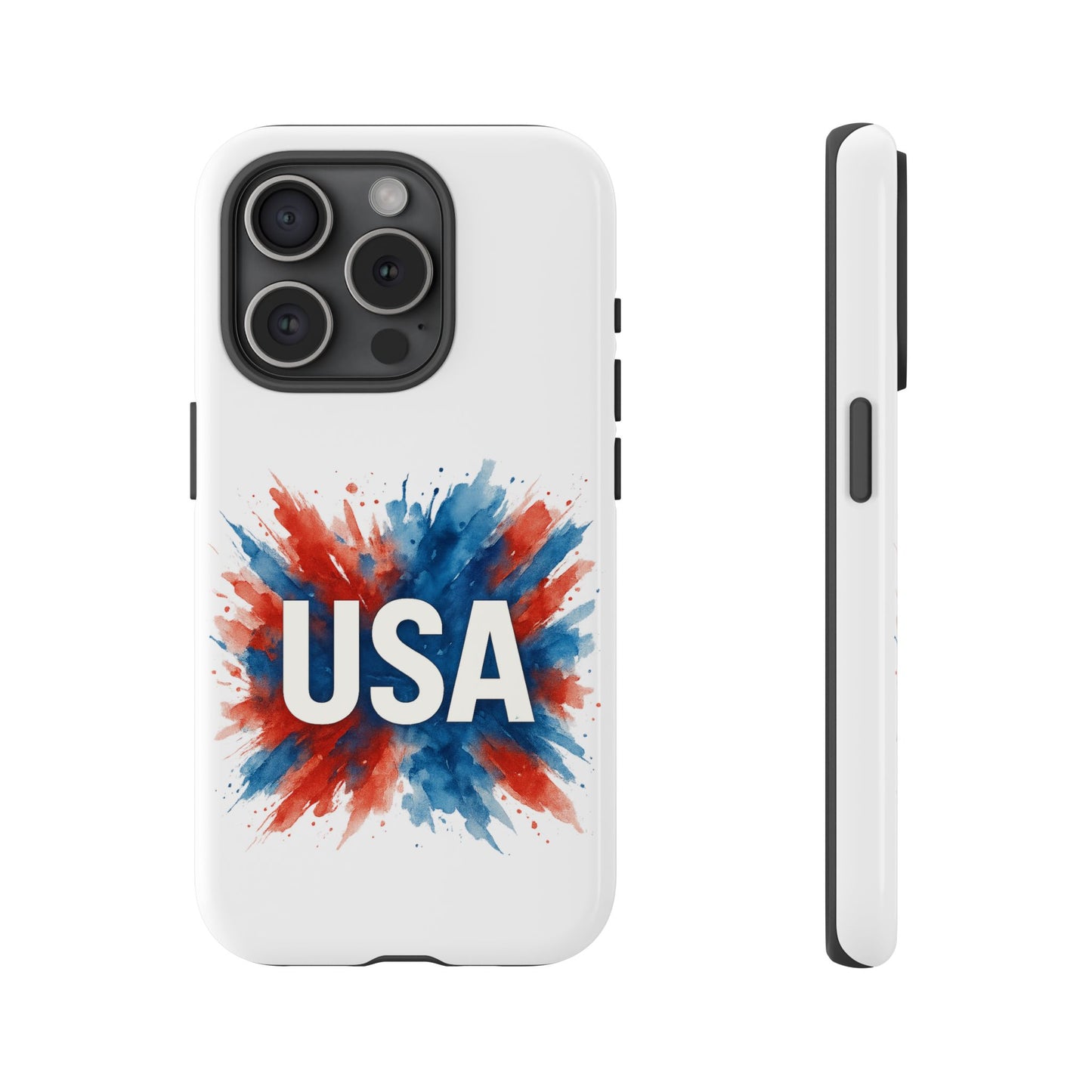 USA Splash iPhone Case - Patriotic Red White Blue Tough Cover, Dual-Layer Protection, 4th of July Memorial Day Gift