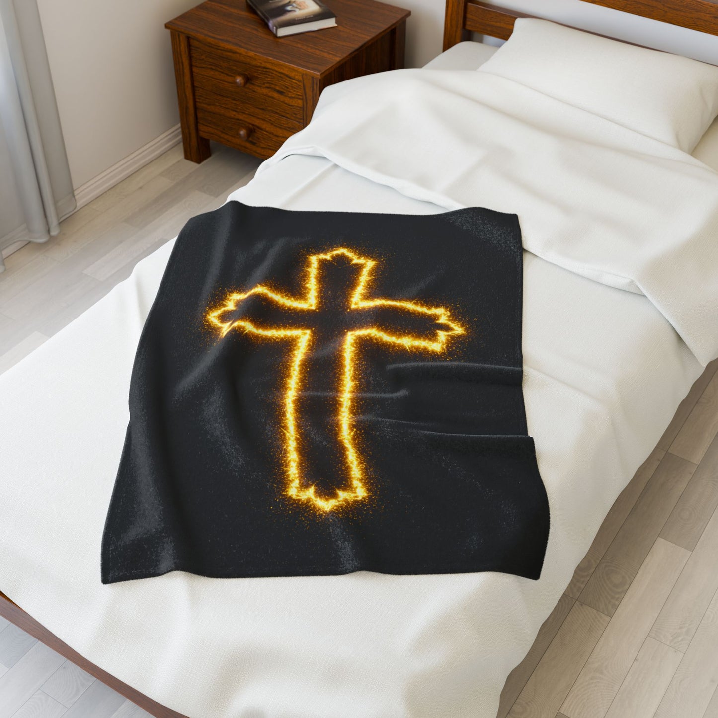 Inspirational Cross Velveteen Plush Blanket - Cozy Religious Throw for Faith and Comfort