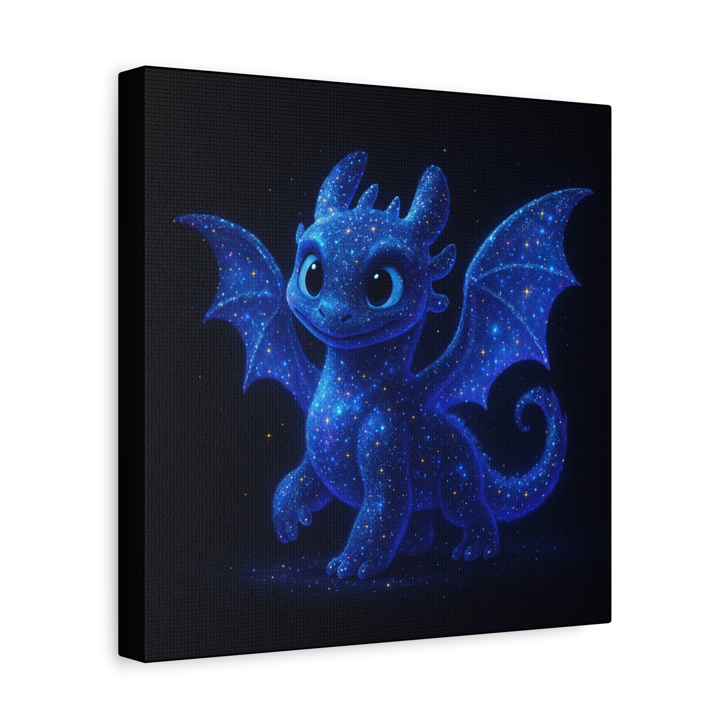Galaxy Baby Dragon Wall Art | Cute Fantasy Dragon Canvas Print | Starry Night Nursery Decor | Whimsical Creature Room Artwork