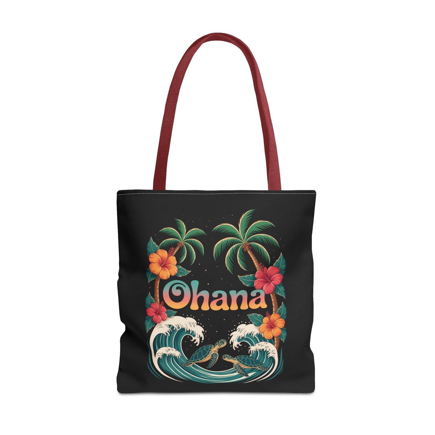 Ohana Tote Bag – Hawaiian Beach Tote with Sea Turtles & Palm Trees – Floral Tropical Reusable Bag, Summer Gift, Aesthetic Travel Purse