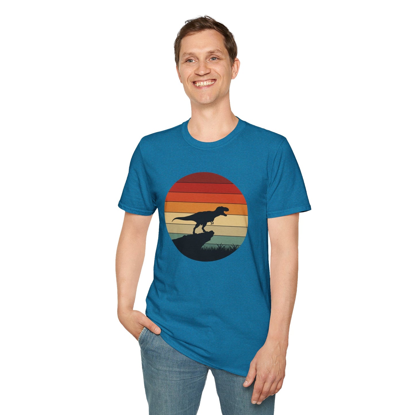 Retro T-Rex Dinosaur Shirt for Men Women - Vintage Sunset Graphic Tee - Unisex Jurassic Gift Idea Funny Casual Dino T-Shirt