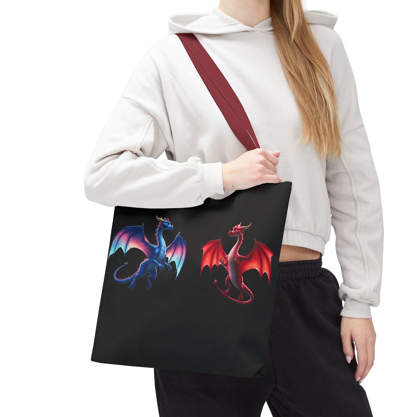 Double-Sided Fantasy Dragon Tote Bag - Cute Green & Blue-Red Dragons, Eco Canvas Book Lover Gift, Reusable Shopping Tote