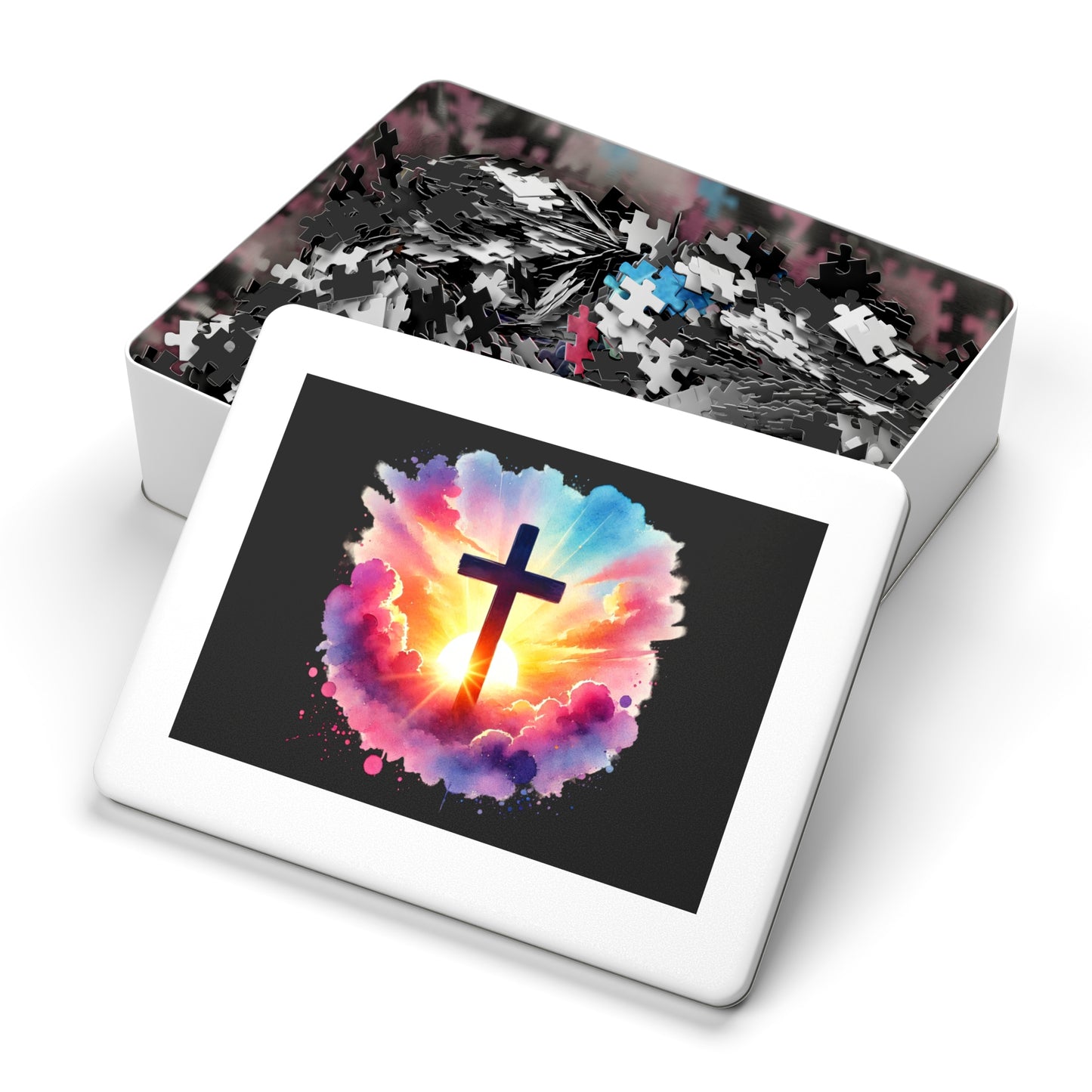 Inspirational Watercolor Cross Jigsaw Puzzle Christian Puzzle Easter Game Spiritual Puzzle Faith Based Game