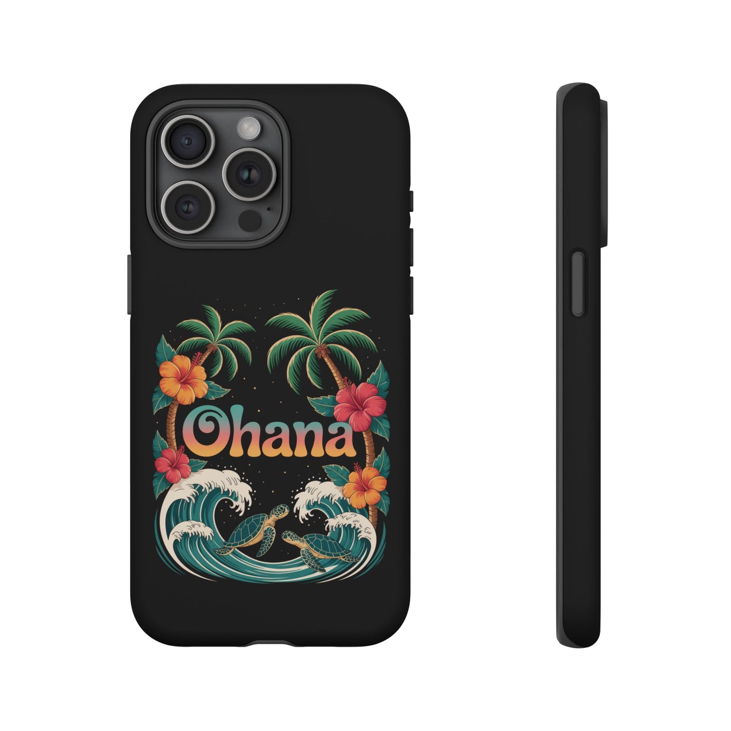 Tropical Ohana iPhone Case - Beach Vibes Cover with Palms, Hibiscus and Turtles - Rugged and Glossy Summer Phone Protector