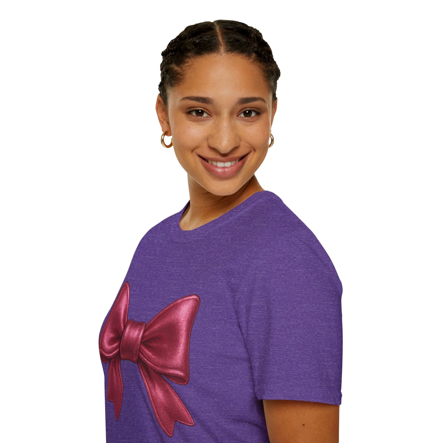 Metallic Burgundy Bow T-Shirt π | Elegant Cute Graphic Tee | Unisex Softstyle Shirt | Gift for Her, Aesthetic Outfit, Celebration Wear