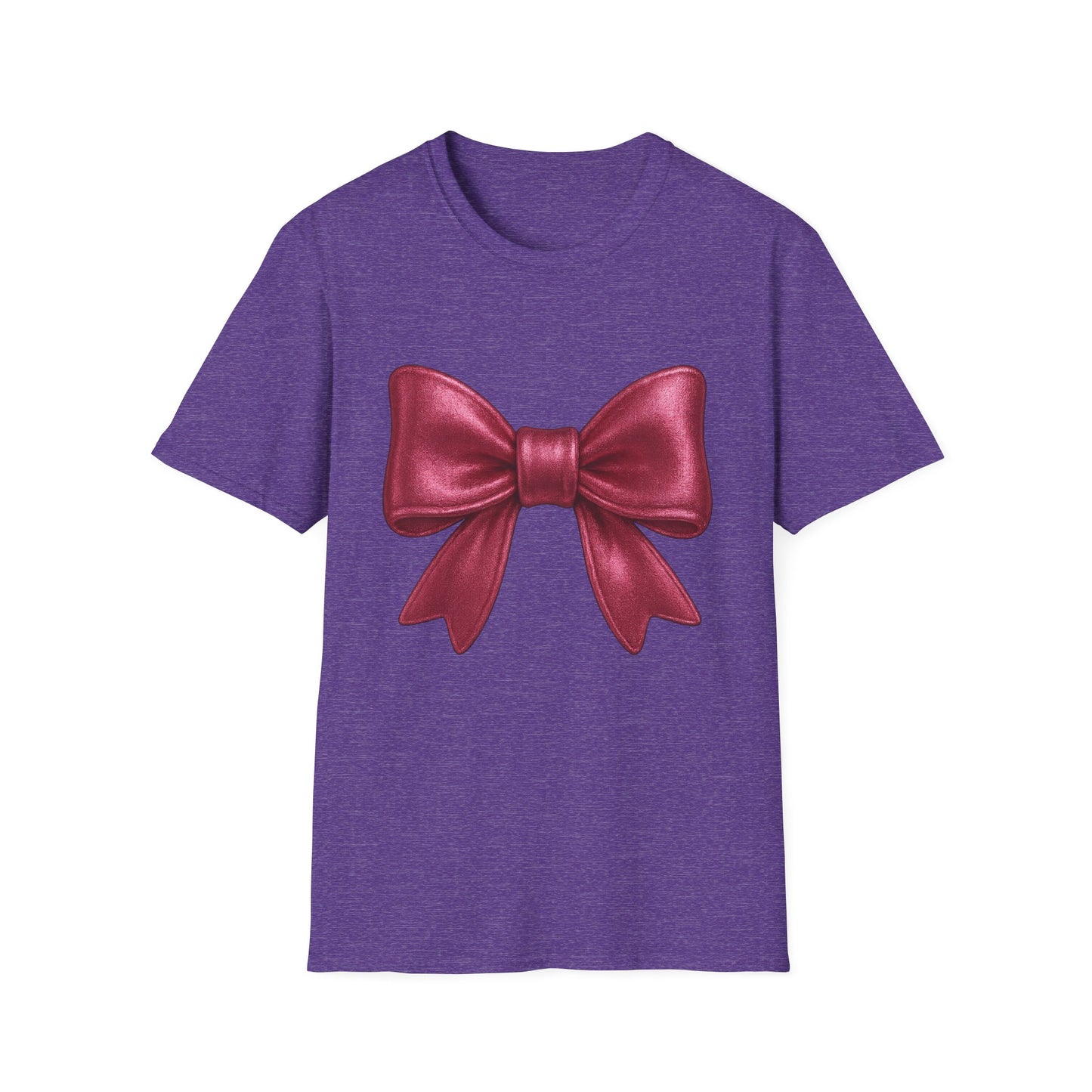 Metallic Burgundy Bow T-Shirt π | Elegant Cute Graphic Tee | Unisex Softstyle Shirt | Gift for Her, Aesthetic Outfit, Celebration Wear