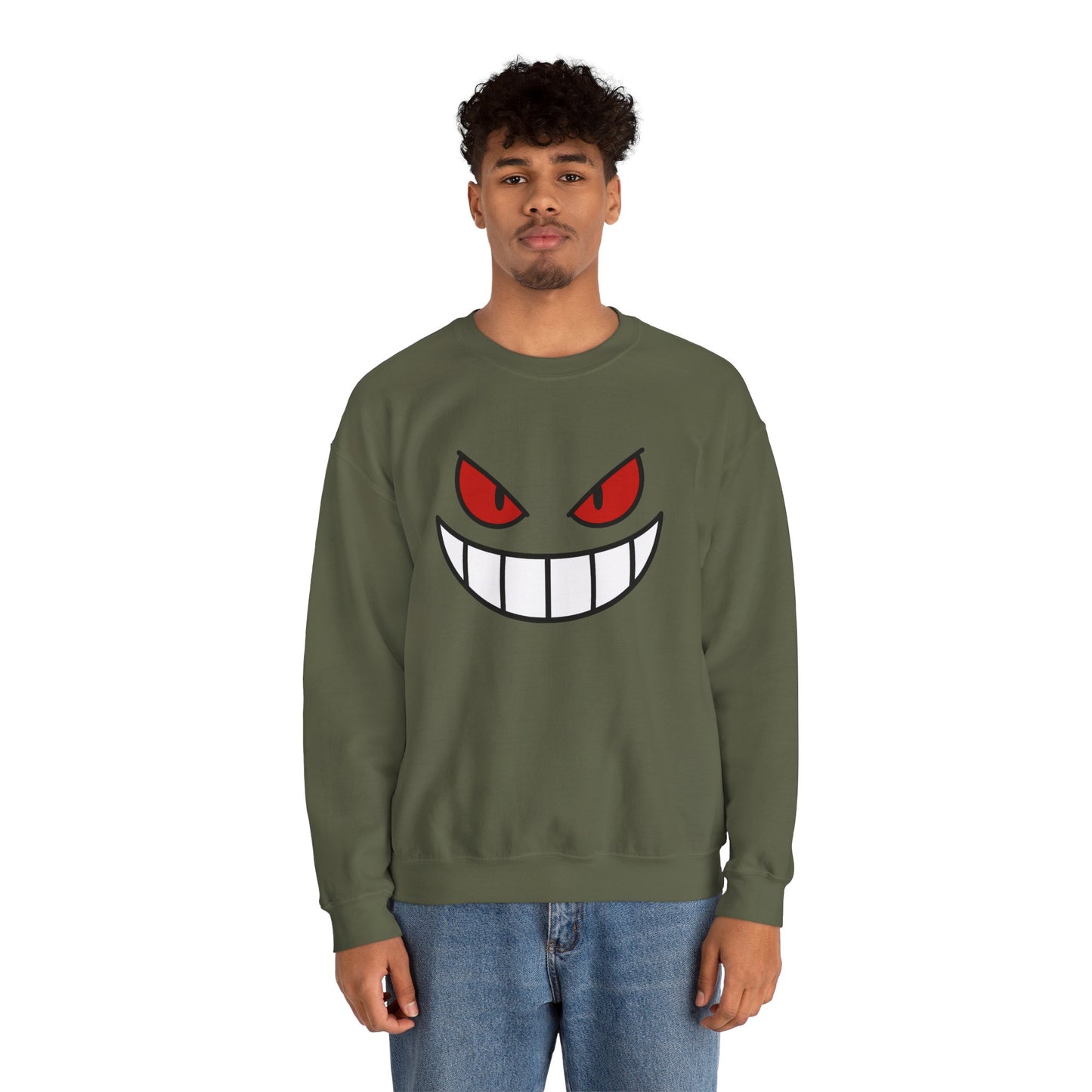 Evil Grin Sweatshirt, Creepy Skull Face Crewneck, Spooky Halloween Pullover, Dark Grinning Ghost Tee, Unisex Scary Smile Sweatshirt