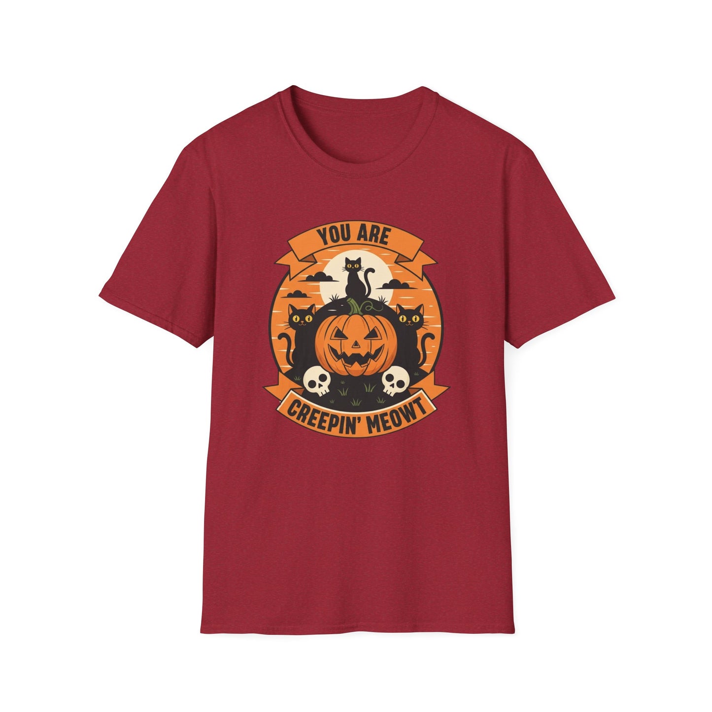 You Are Creepin' Meowt Halloween Cat T-Shirt | Funny Spooky Cat Tee | Black Cat Pumpkin Shirt | Cute Halloween Gift for Cat Lovers