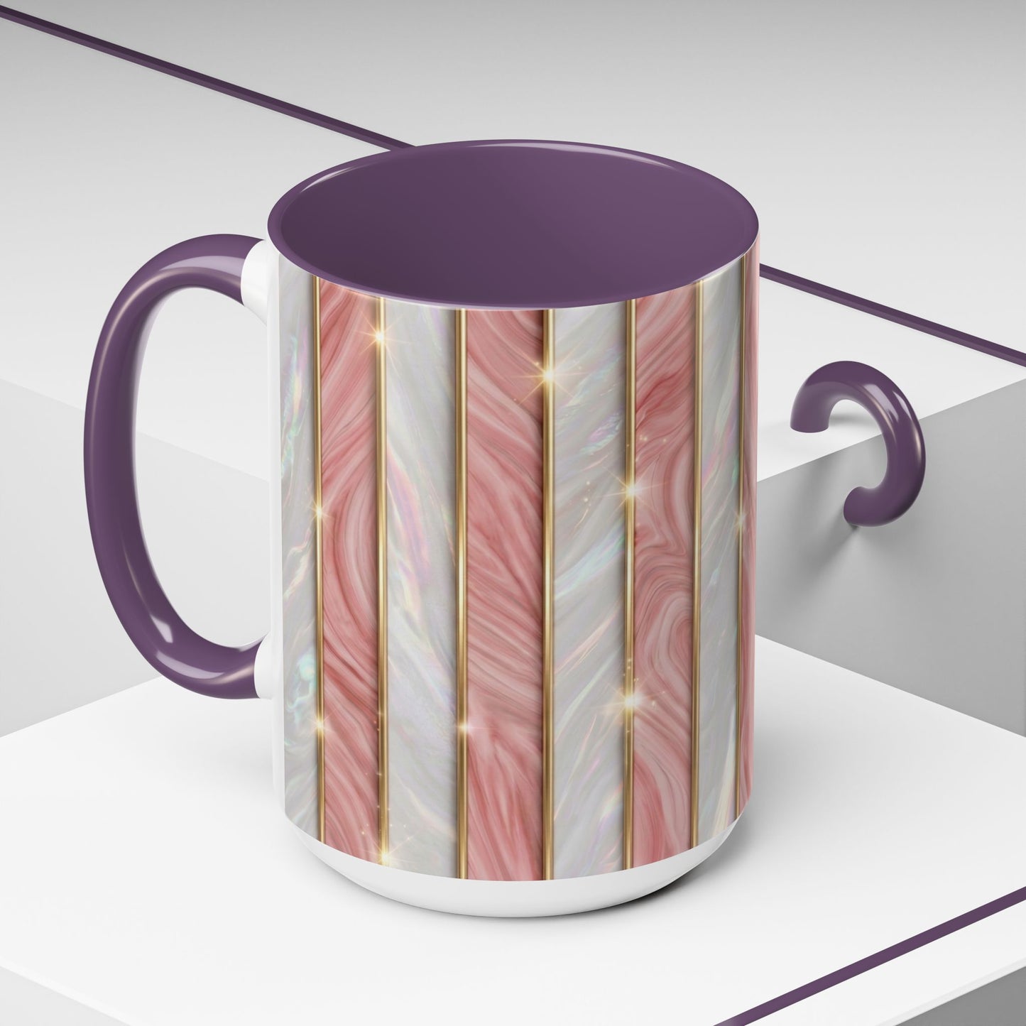Pink Marble Coffee Mug, Gold Stripe Faux Agate Cup, Glam Desk Accessory, Elegant Tea Mug, Luxury Gift for Her, Chic Office Desk Decor
