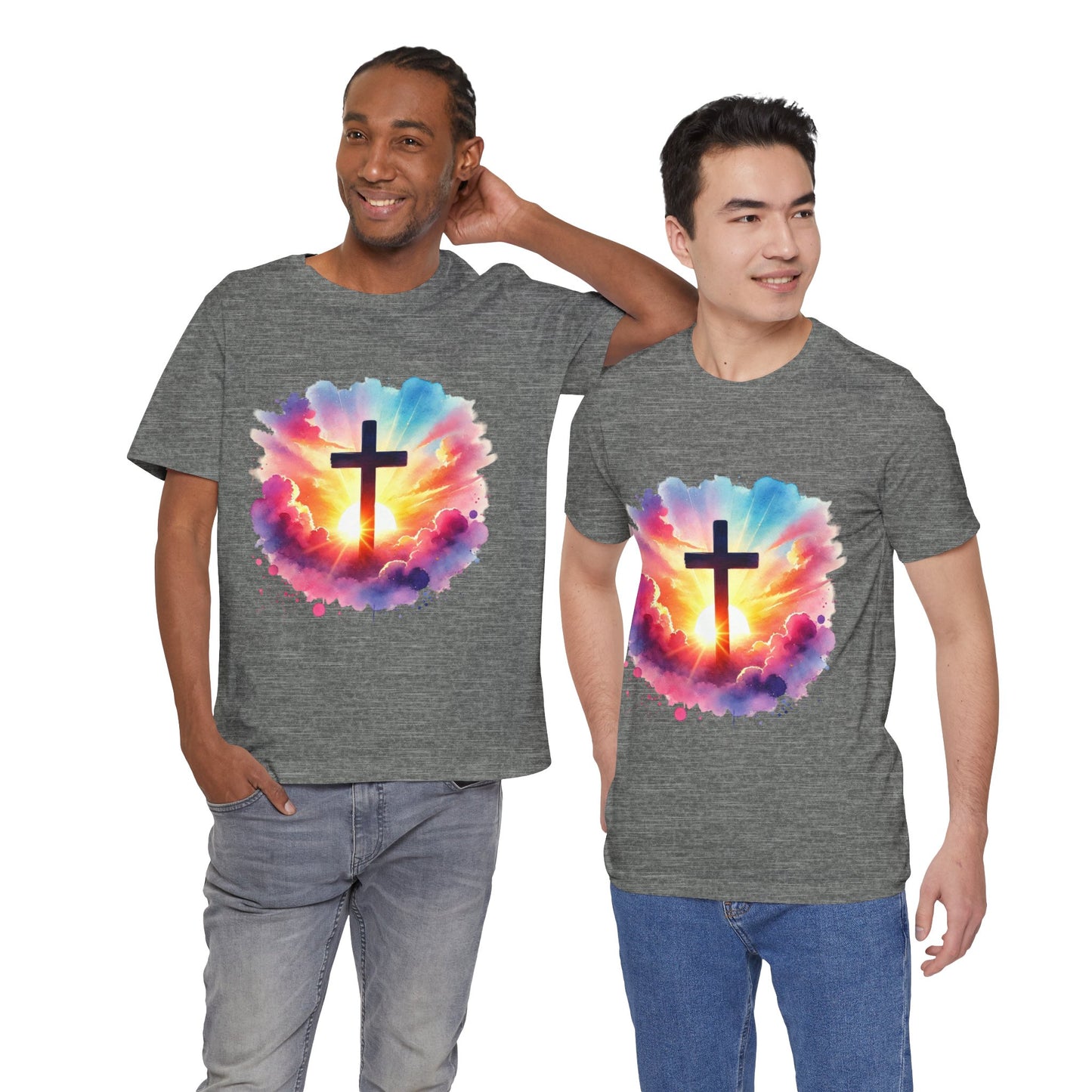 Faith Cross Sunburst Christian Tee | Inspirational Christian T-Shirt | Colorful Sunrise Cross Shirt | Faith Gifts for Women Men