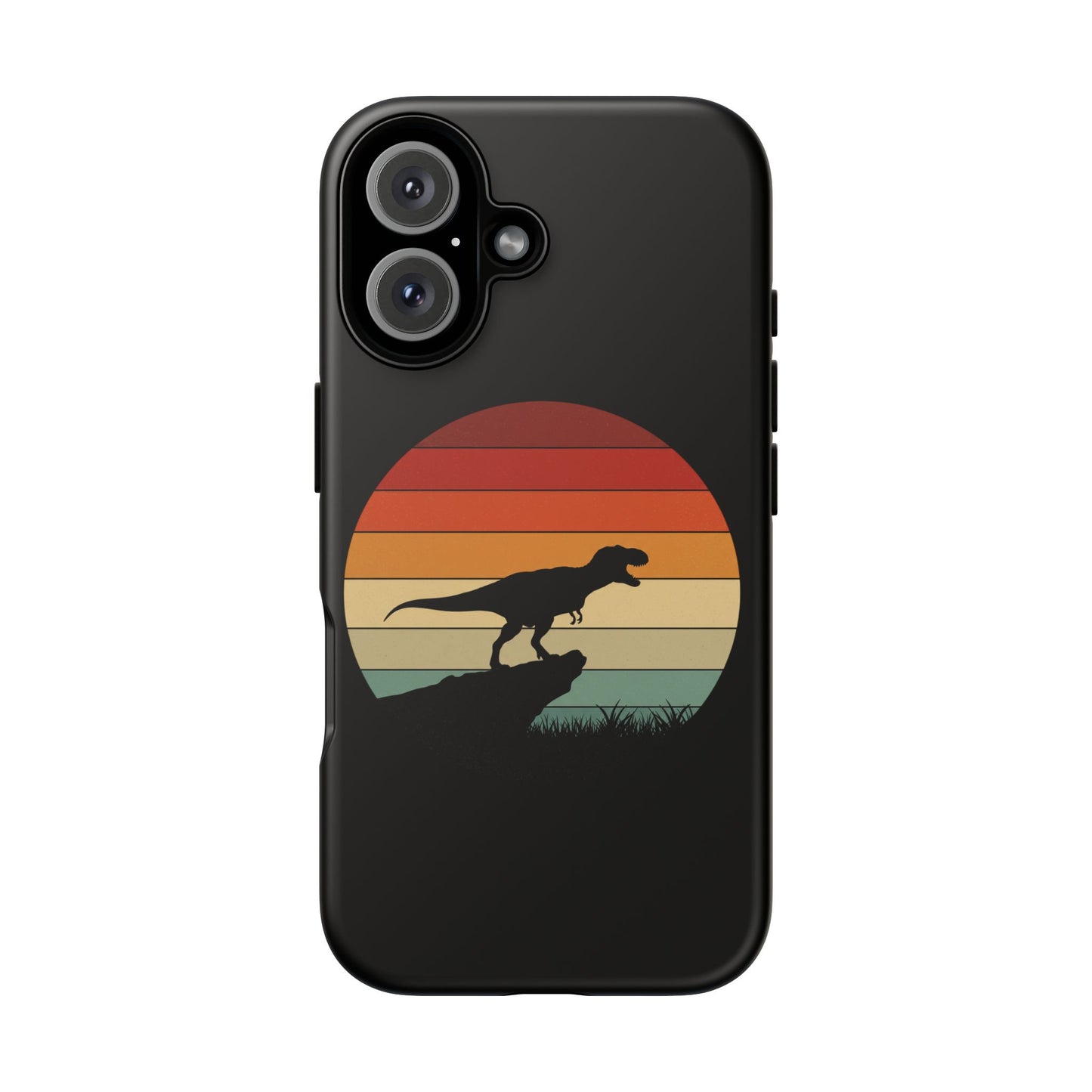 Retro Sunset Dinosaur iPhone Case | T‑Rex Silhouette Vintage Phone Cover for iPhone 14/15/16 Pro | Aesthetic Dinosaur Gift
