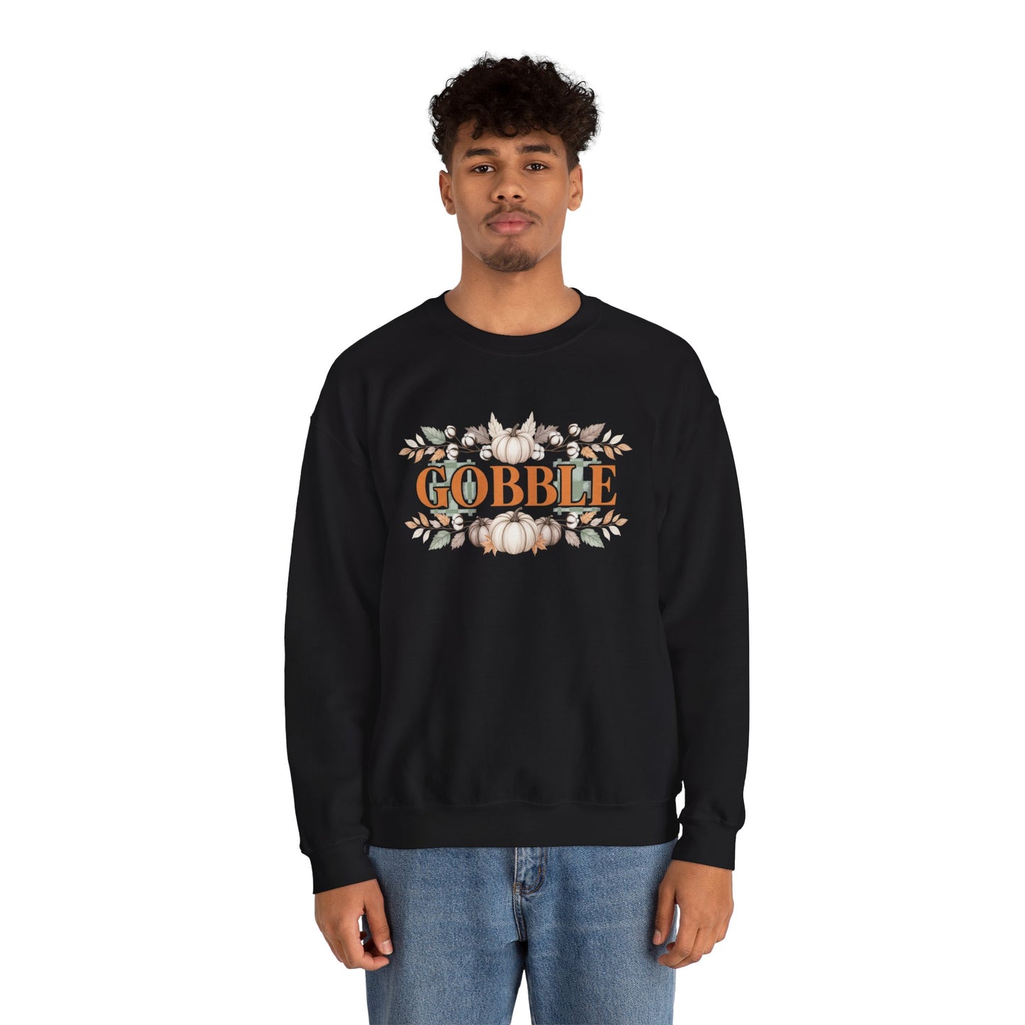 Gobble Thanksgiving Sweatshirt, Neutral Fall Pumpkin Crewneck, Autumn Cotton Stems Leaves Pullover, Cozy Rustic Thanksgiving Top