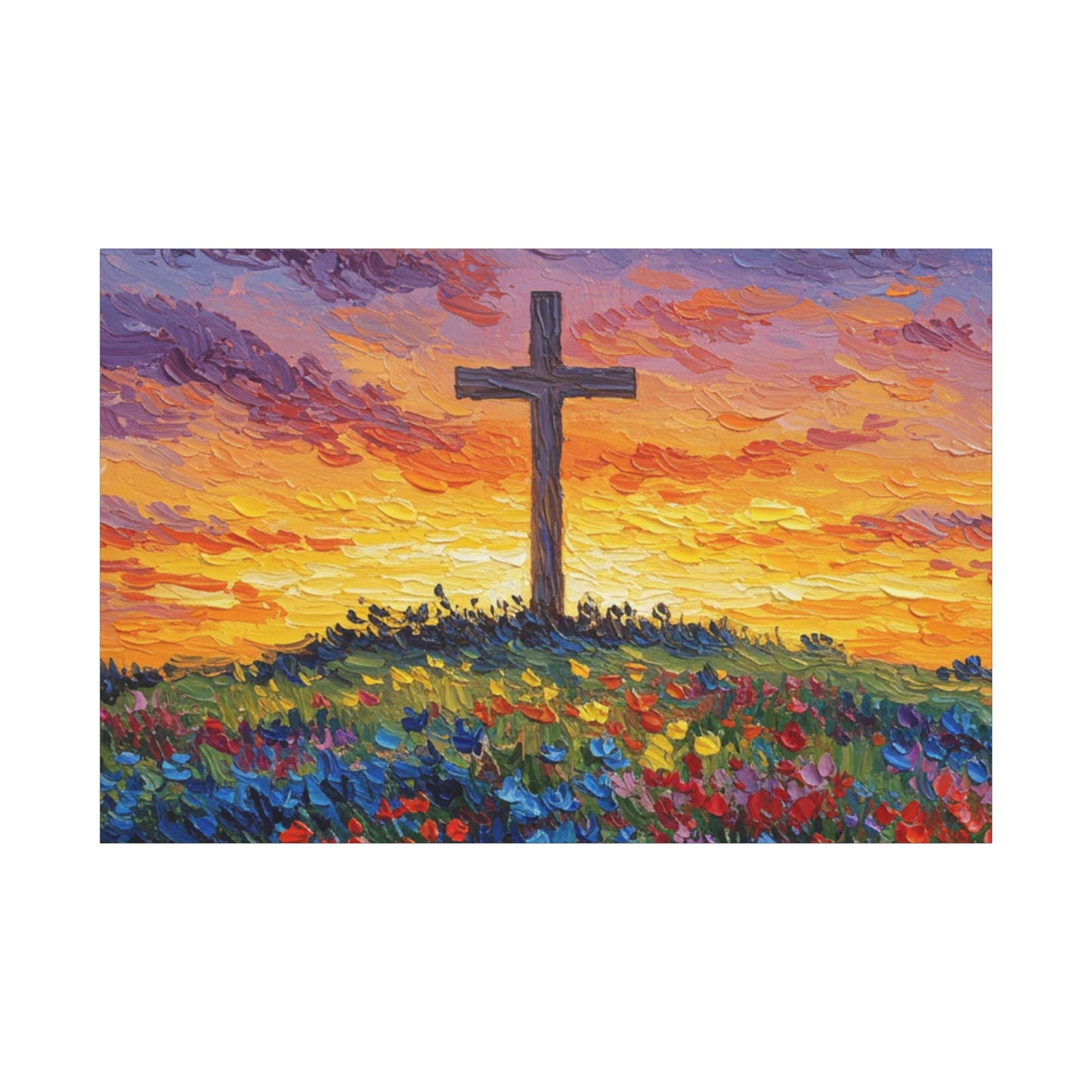 Van Gogh Inspired Inspirational Stretched Canvas Art - Sunset Cross Landscape