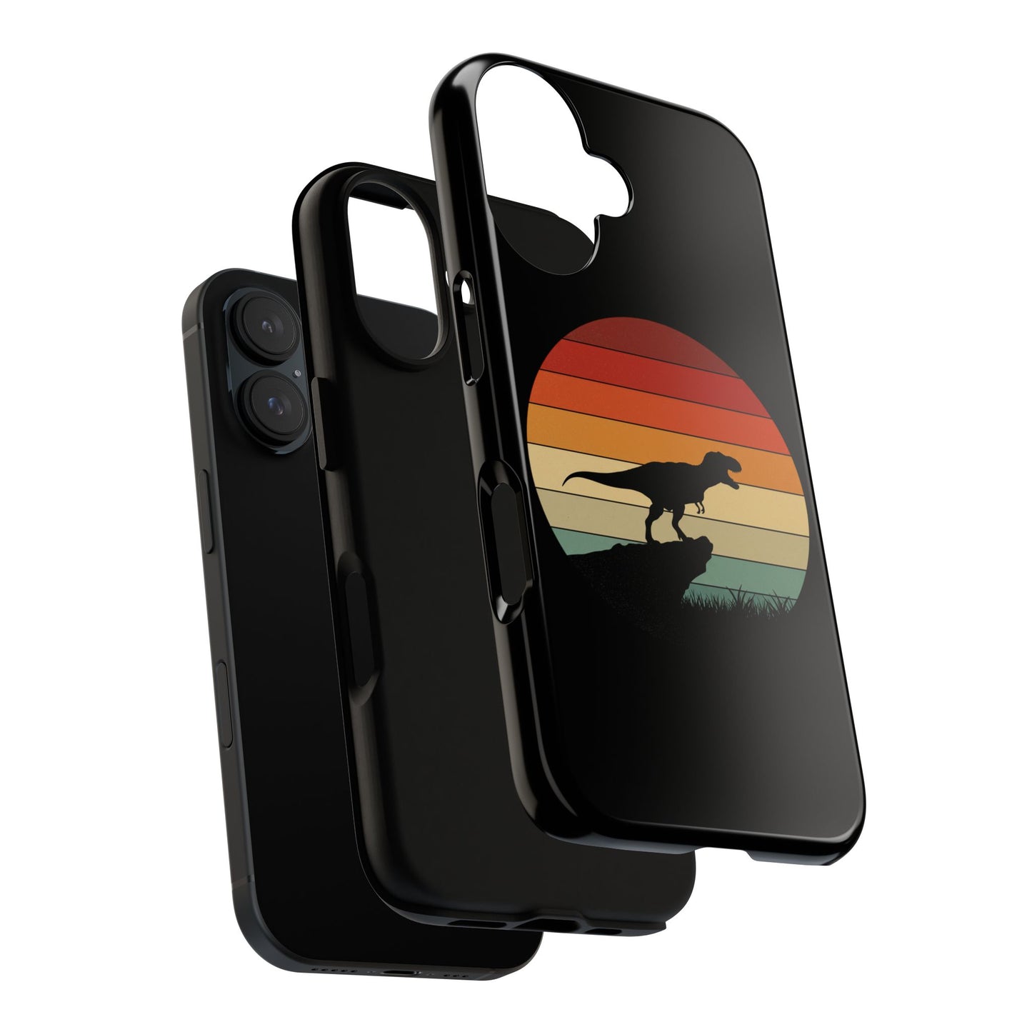 Retro Sunset Dinosaur iPhone Case | T‑Rex Silhouette Vintage Phone Cover for iPhone 14/15/16 Pro | Aesthetic Dinosaur Gift