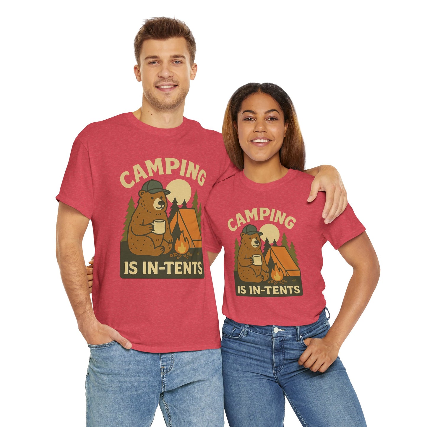 Camping Is In-Tents Funny Bear Camping Tee - Cute Outdoorsy Pun Shirt - Retro Campfire Graphic, Nature Lover Gift, Unisex Adventure Apparel