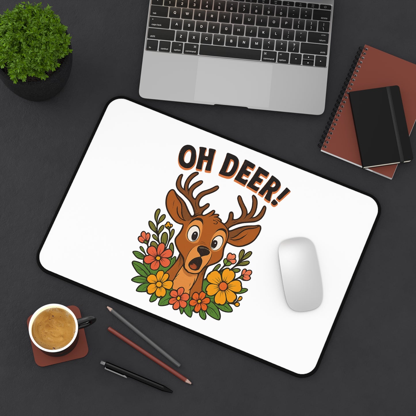Mouse Pad - Oh Deer Desk Mat with Startled Deer Design Animal Decor Deer Mouse Pad