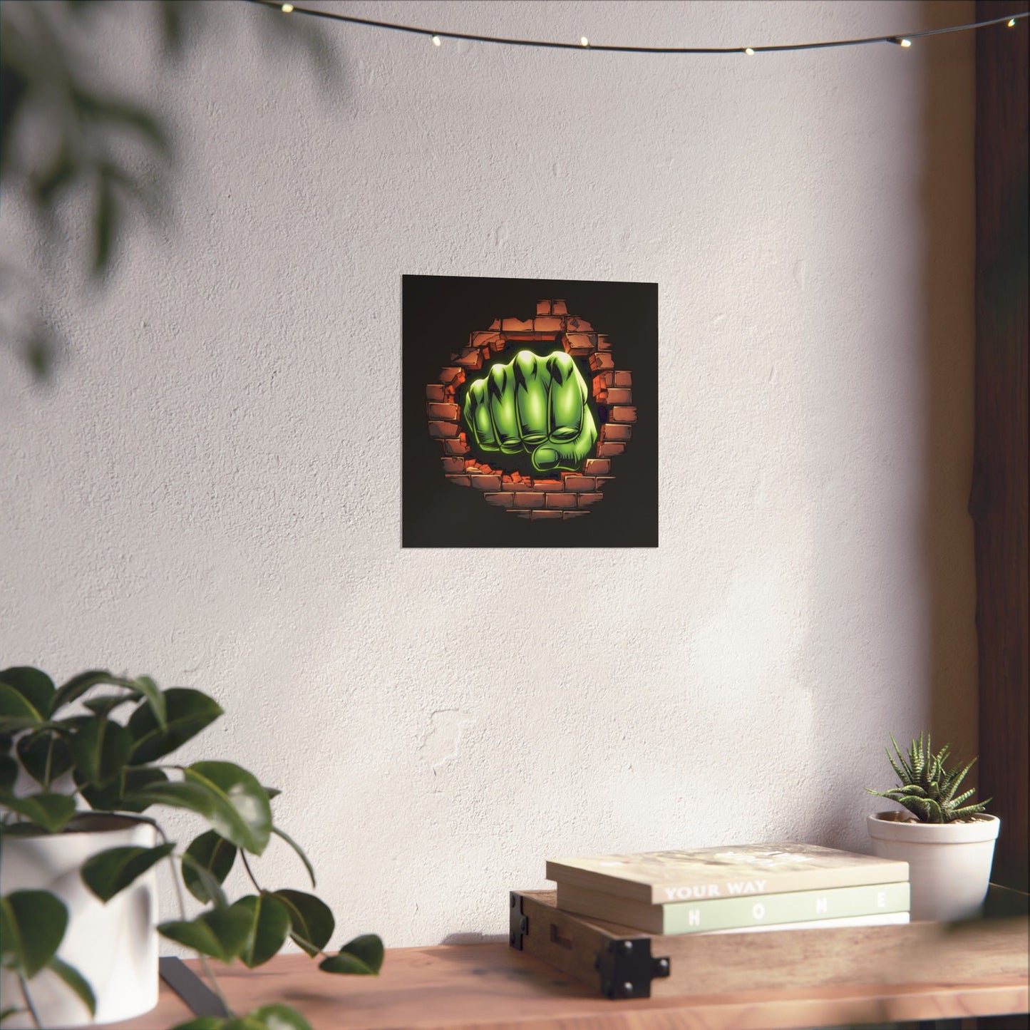 Vertical Poster, Green Fist Smashing Through Wall Design, Comic Book Poster, Geeky Decor, Geeky Gift