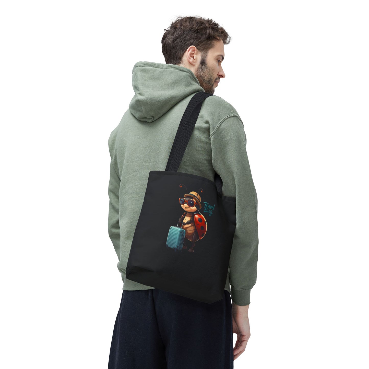Travel Bug Tote Bag | Cute Ladybug with Suitcase Art Tote – Whimsical Travel Accessory, Aesthetic Canvas Bag | Gift for Travelers