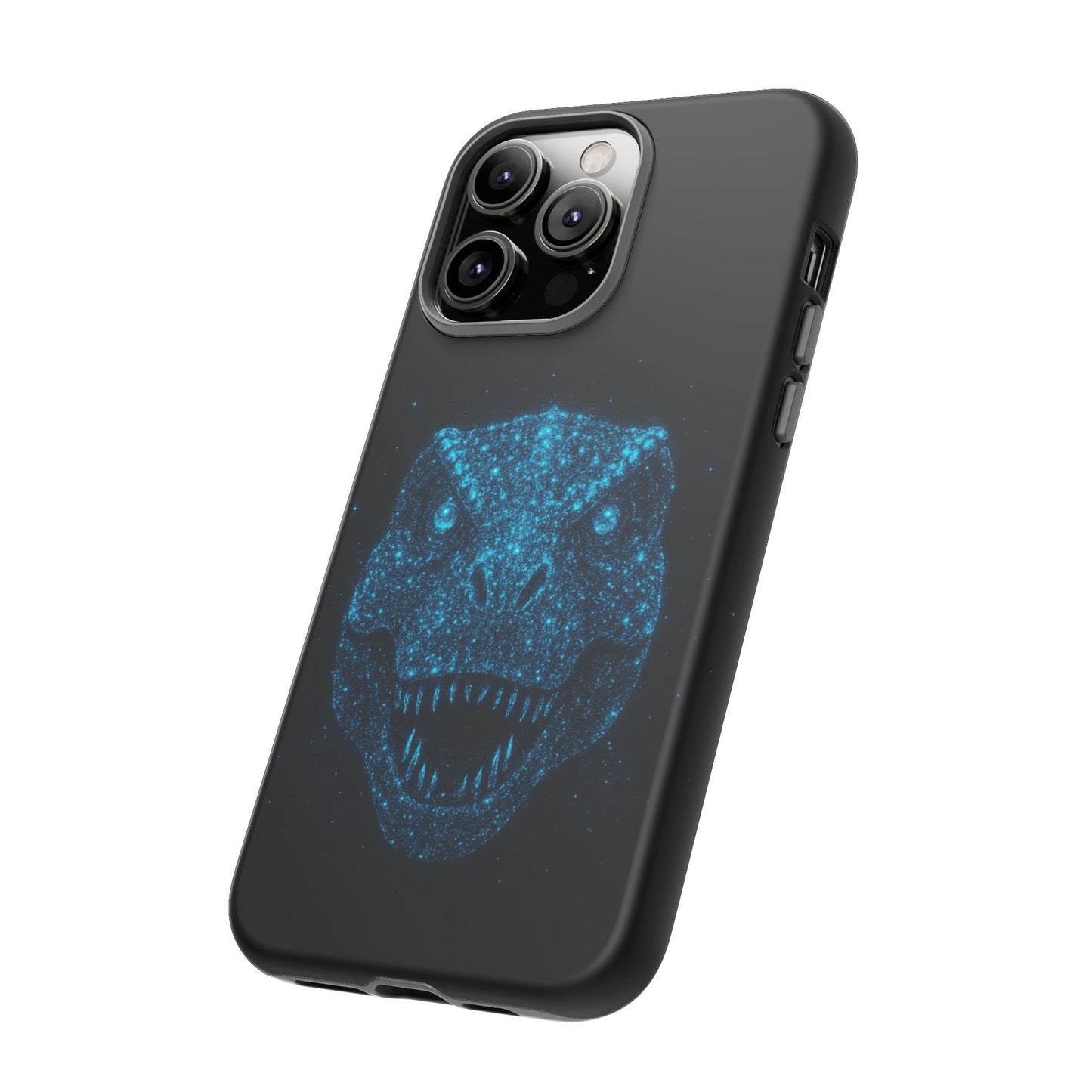 Bioluminescent Particle T-Rex iPhone Case - Galaxy-Style Cosmic Dino on Tough Dual-Layer Cover, Gift for Dino & Space Fans