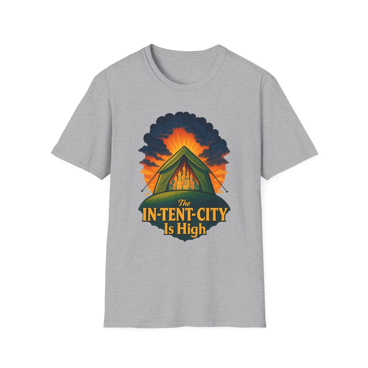 In-Tent-City Is High Camping Tee | Retro Tent Graphic T-Shirt for Hikers & Campers | Funny Outdoorsy Gift | Vintage Style Unisex Tee