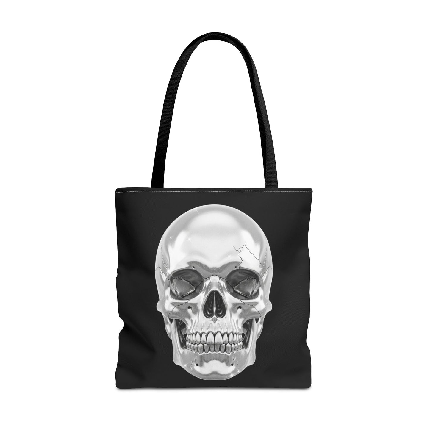 Chrome Skull Tote Bag, Gothic Halloween Canvas Tote, Metallic Skull Design Bag, Spooky Season Accessory, Skull Gift Tote For Horror Fans