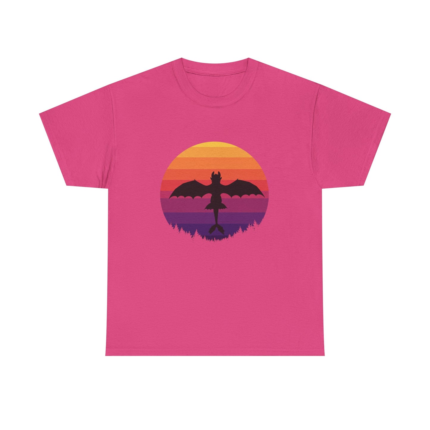 Night Dragon Sunset T-Shirt | Retro Dragon Silhouette Tee | Fantasy Dragon Shirt | Unisex Graphic Tee | Gift for Dragon Lovers